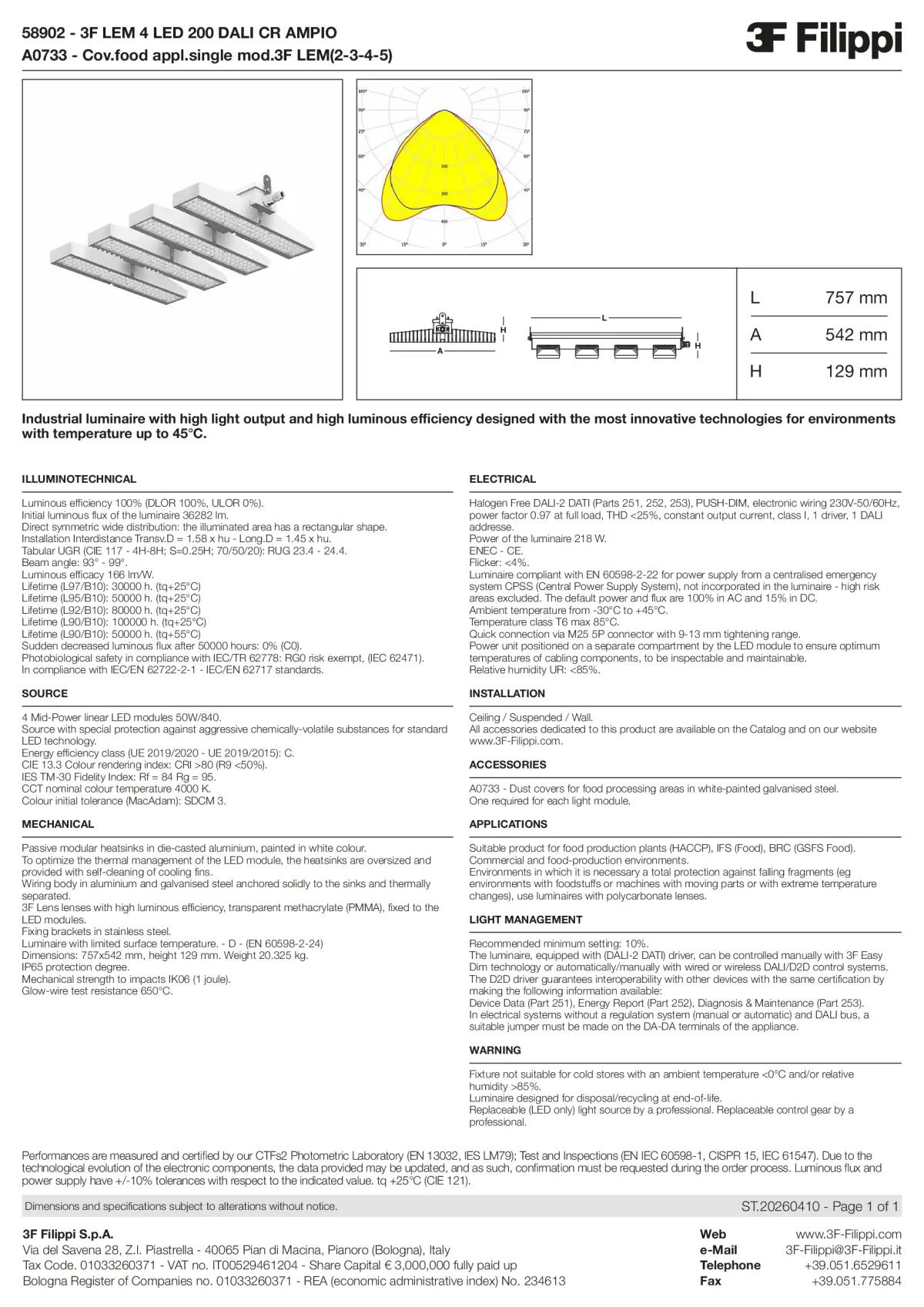 58902+A0733 - 3F LEM 4 LED 200 DALI CR AMPIO + FOOD - Datasheet - en