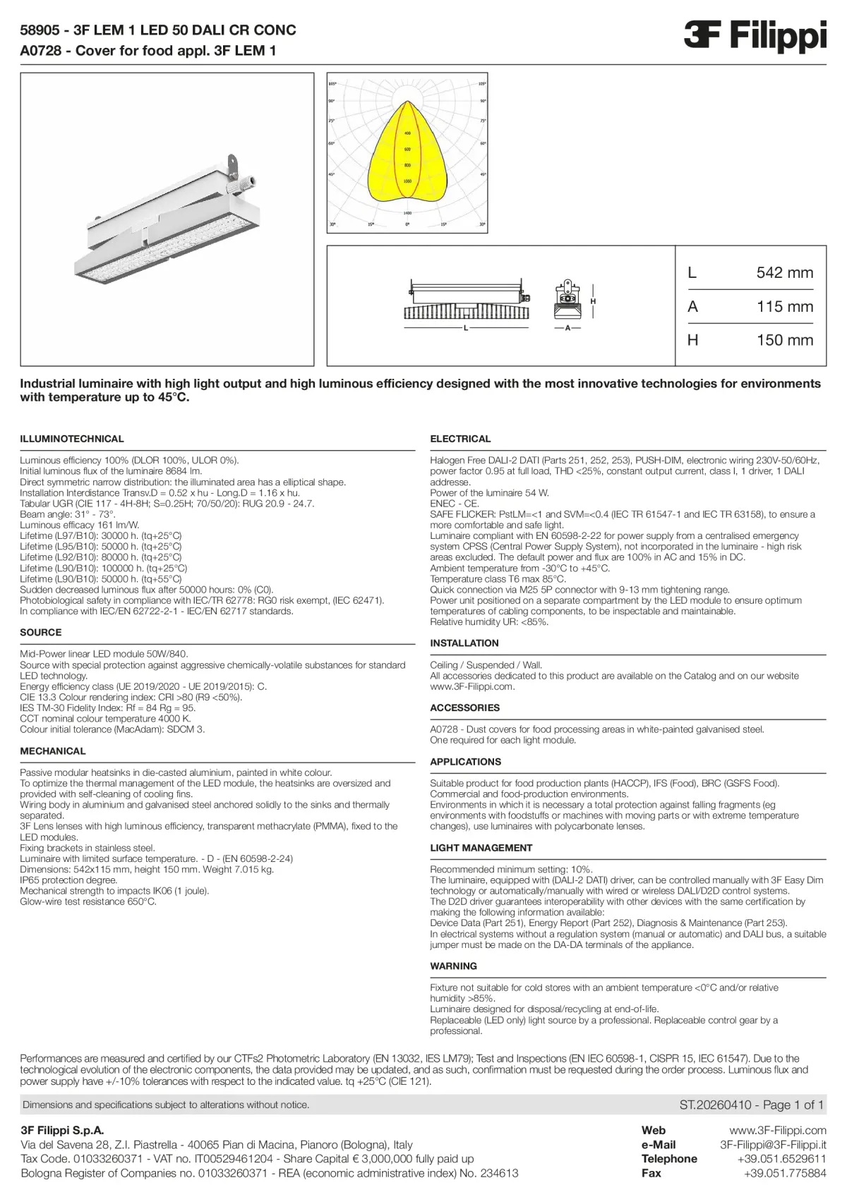 58905+A0728 - 3F LEM 1 LED 50 DALI CR CONC + FOOD - Datasheet - en
