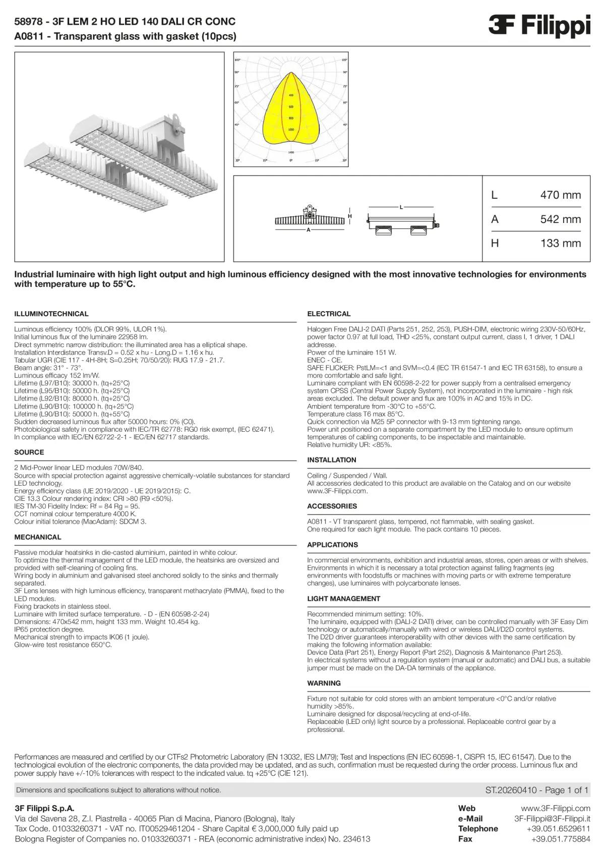58978+A0811 - 3F LEM 2 HO LED 140 DALI CR CONC + VT - Datasheet - en