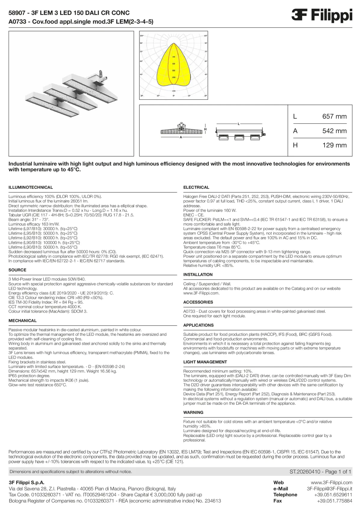 58907+A0733 - 3F LEM 3 LED 150 DALI CR CONC + FOOD - Datasheet - en