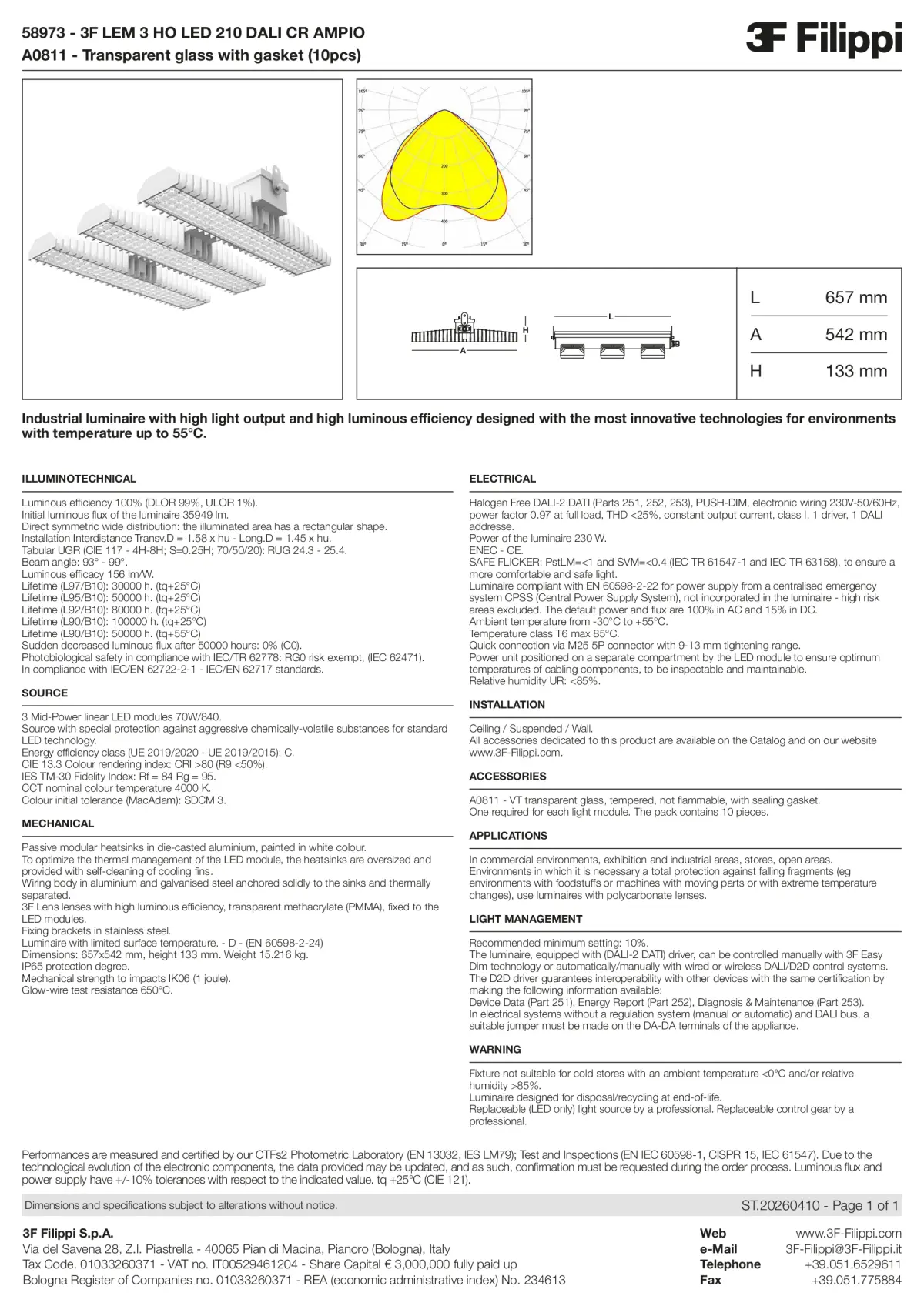 58973+A0811 - 3F LEM 3 HO LED 210 DALI CR AMPIO + VT - Datasheet - en
