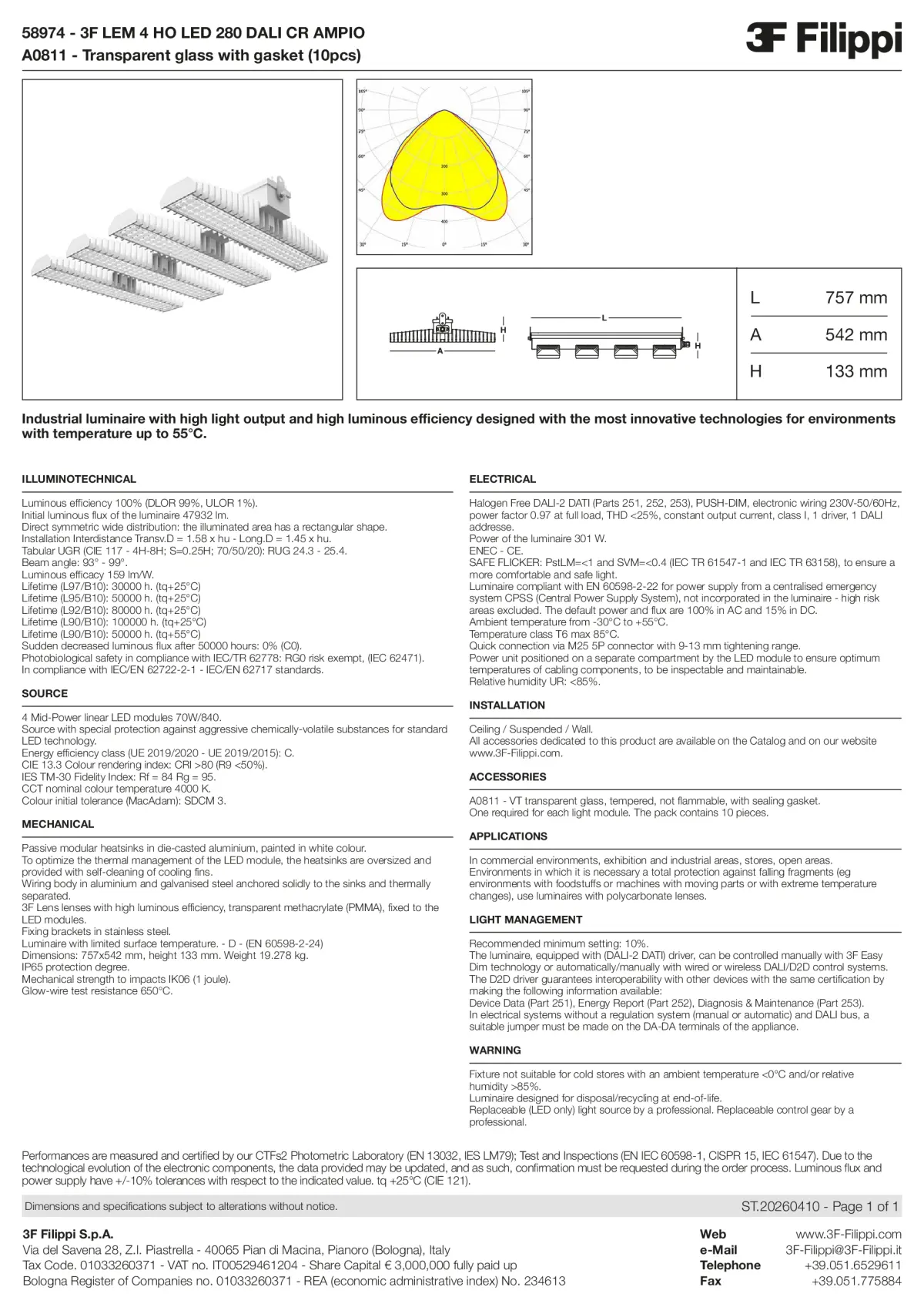 58974+A0811 - 3F LEM 4 HO LED 280 DALI CR AMPIO + VT - Datasheet - en
