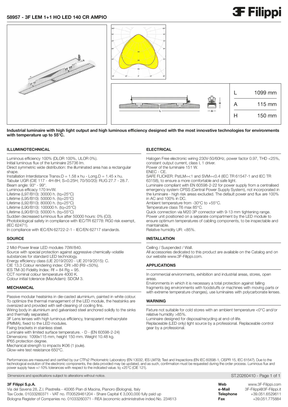 58957 - 3F LEM 1+1 HO LED 140 CR AMPIO - Datasheet - en
