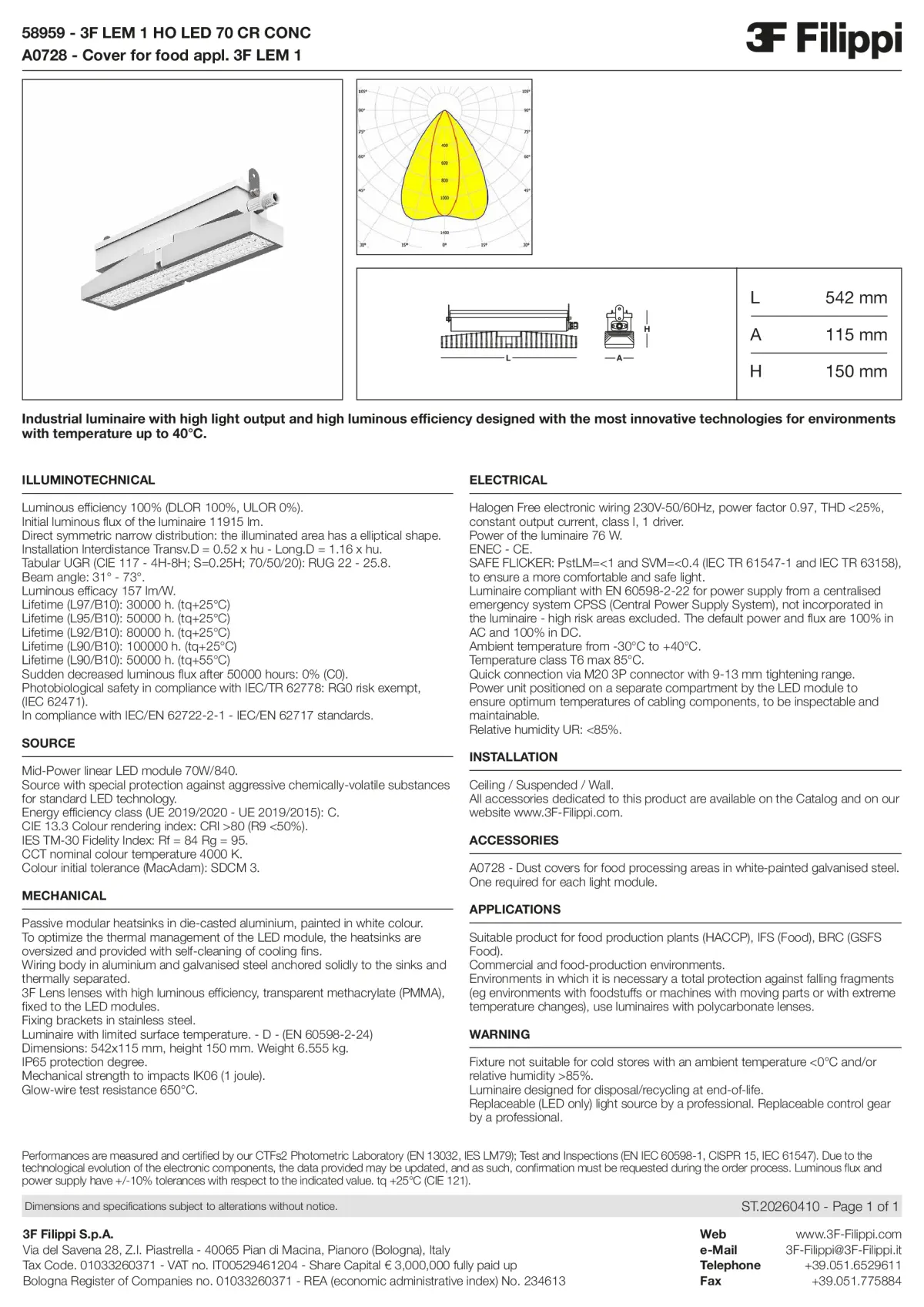 58959+A0728 - 3F LEM 1 HO LED 70 CR CONC + FOOD - Datasheet - en
