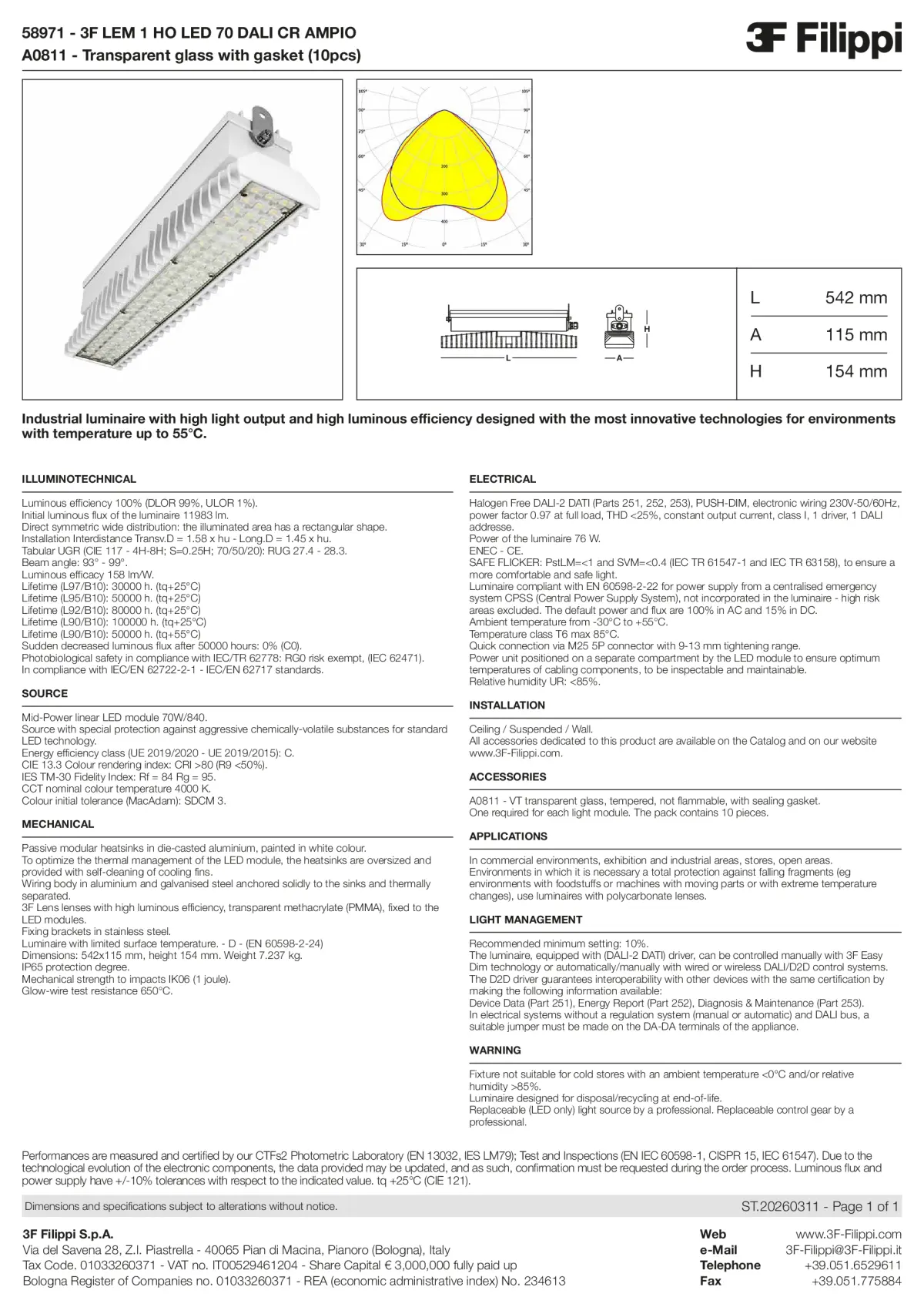 58971+A0811 - 3F LEM 1 HO LED 70 DALI CR AMPIO + VT - Datasheet - en