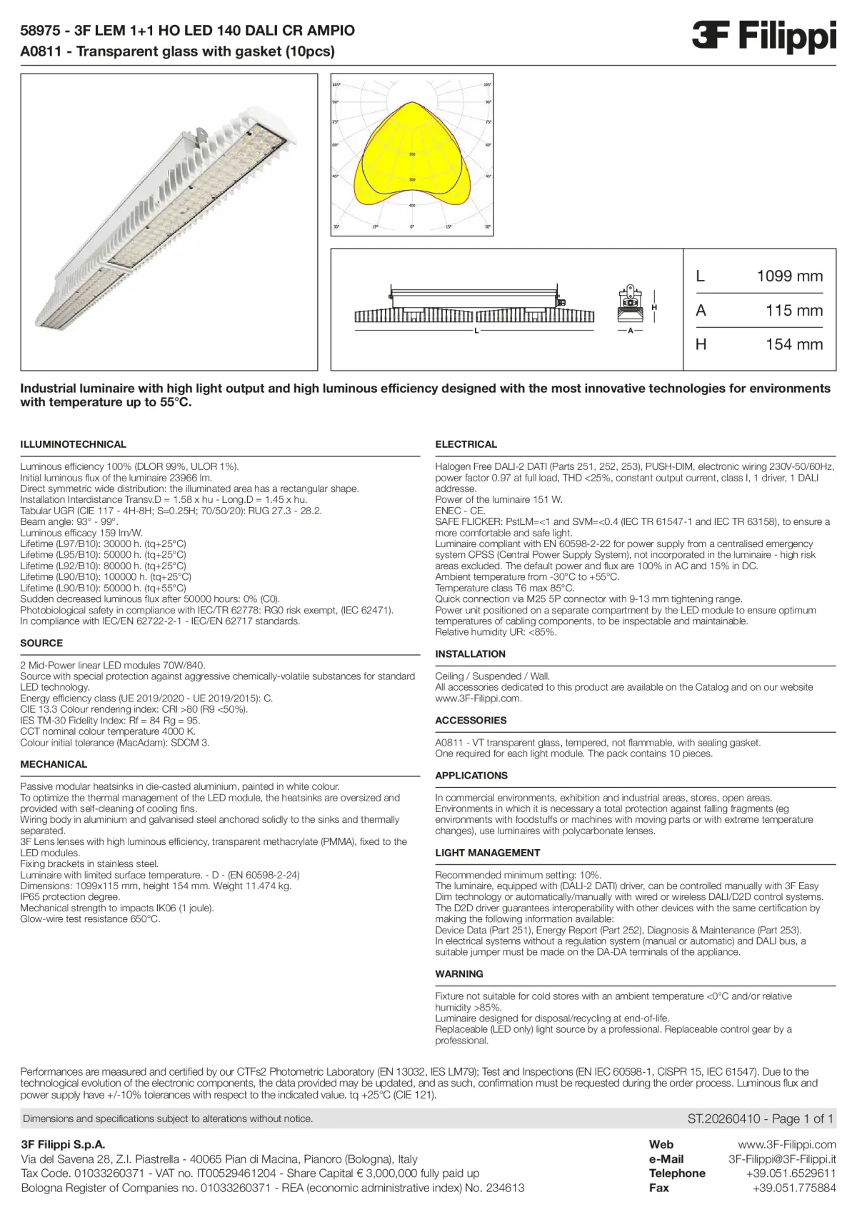 58975+A0811 - 3F LEM 1+1 HO LED 140 DALI CR AMPIO + VT - Datasheet - en