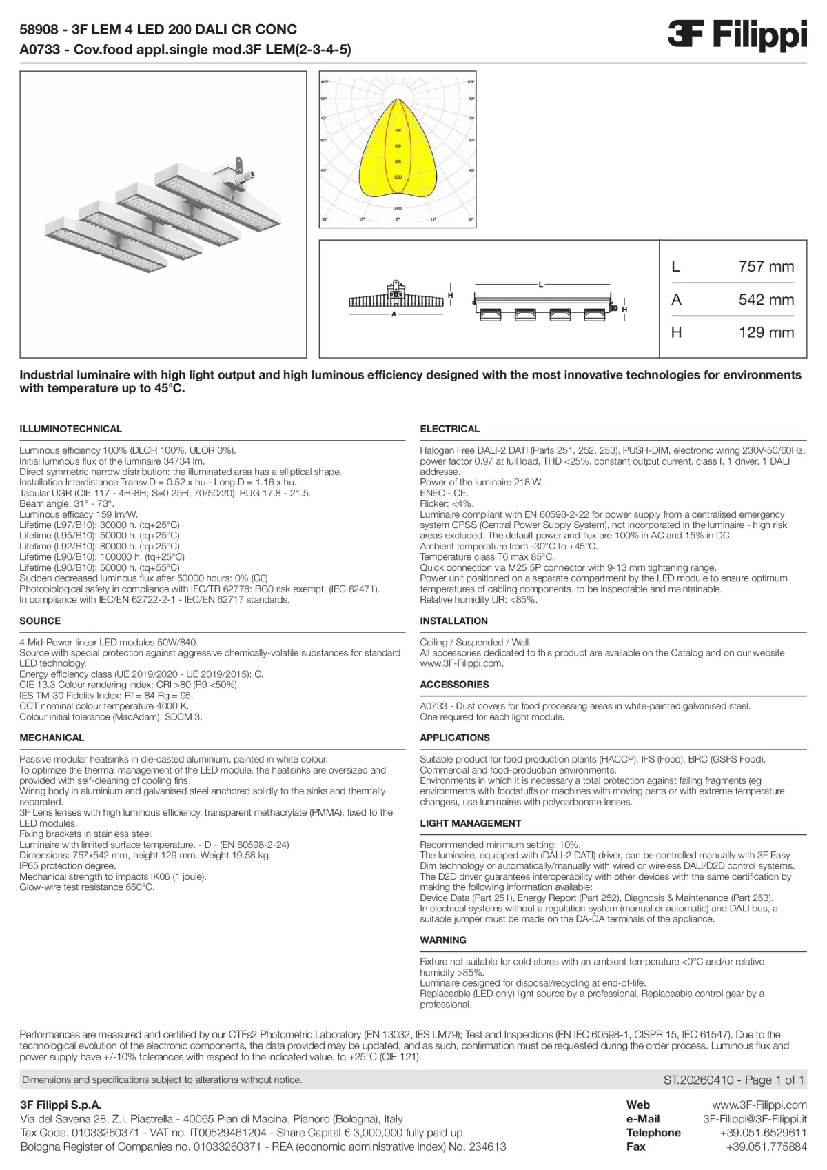 58908+A0733 - 3F LEM 4 LED 200 DALI CR CONC + FOOD - Datasheet - en