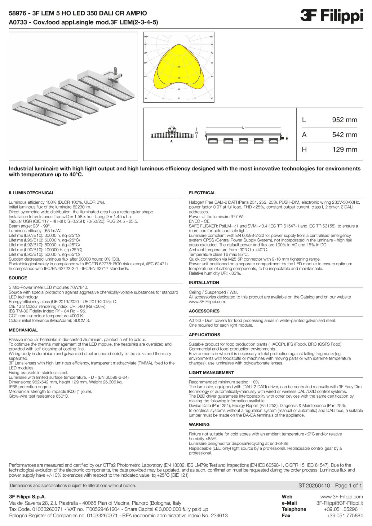 58976+A0733 - 3F LEM 5 HO LED 350 DALI CR AMPIO + FOOD - Datasheet - en