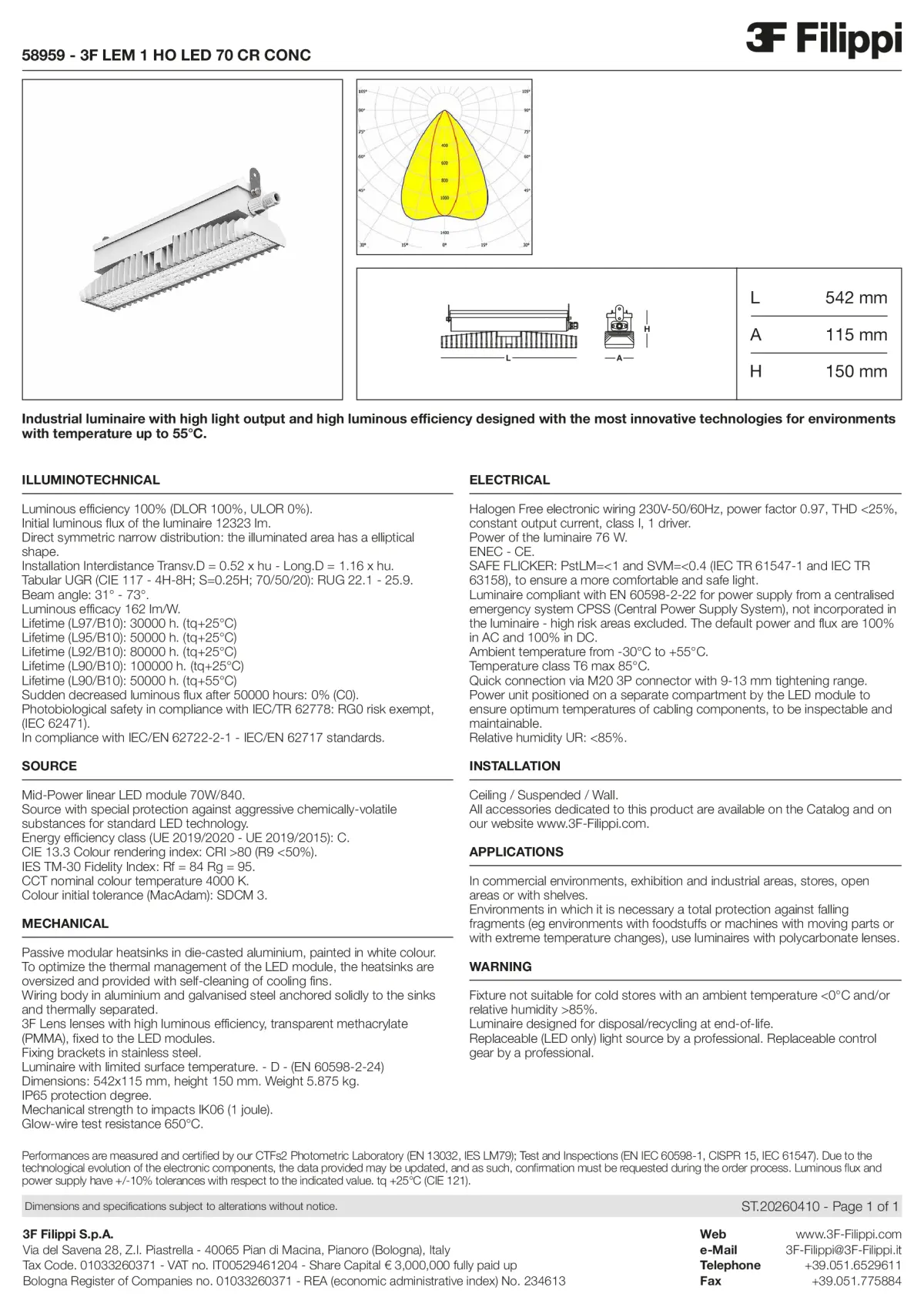 58959 - 3F LEM 1 HO LED 70 CR CONC - Datasheet - en