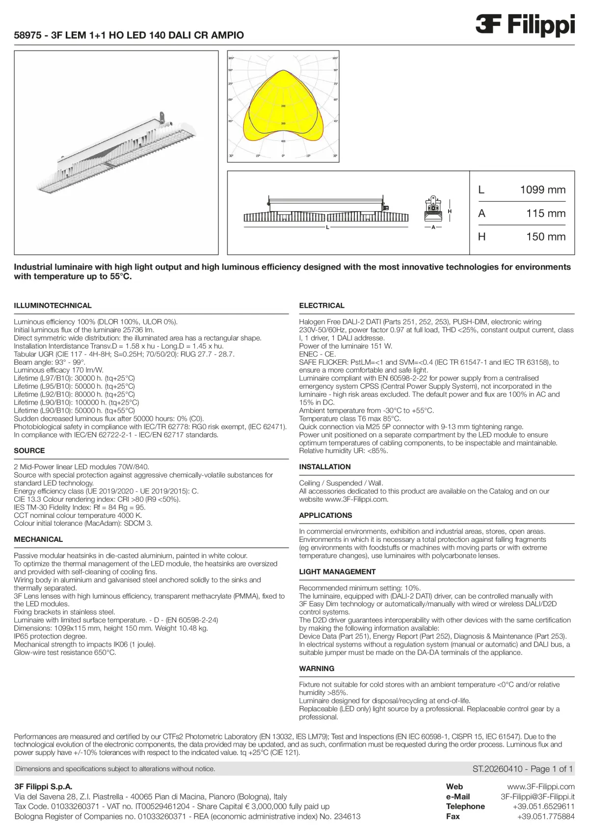 58975 - 3F LEM 1+1 HO LED 140 DALI CR AMPIO - Datasheet - en