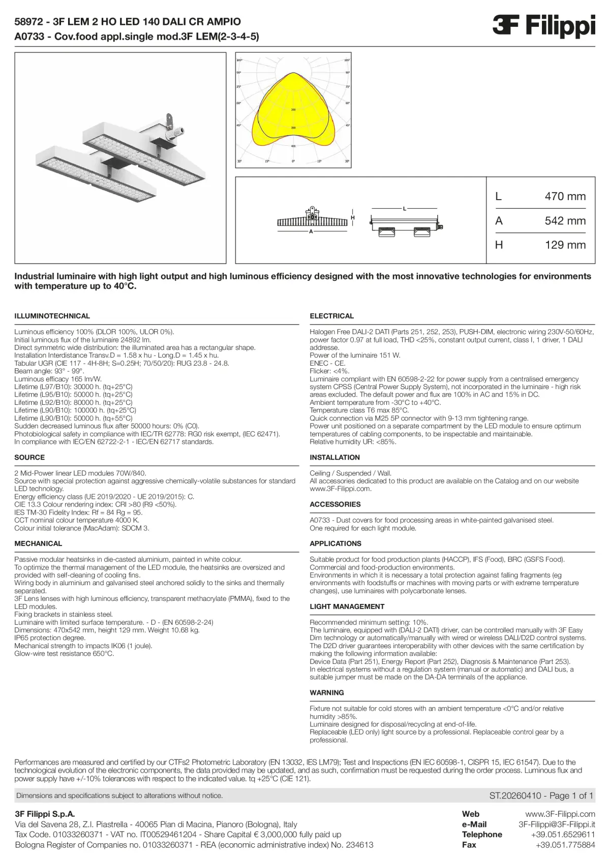 58972+A0733 - 3F LEM 2 HO LED 140 DALI CR AMPIO + FOOD - Datasheet - en