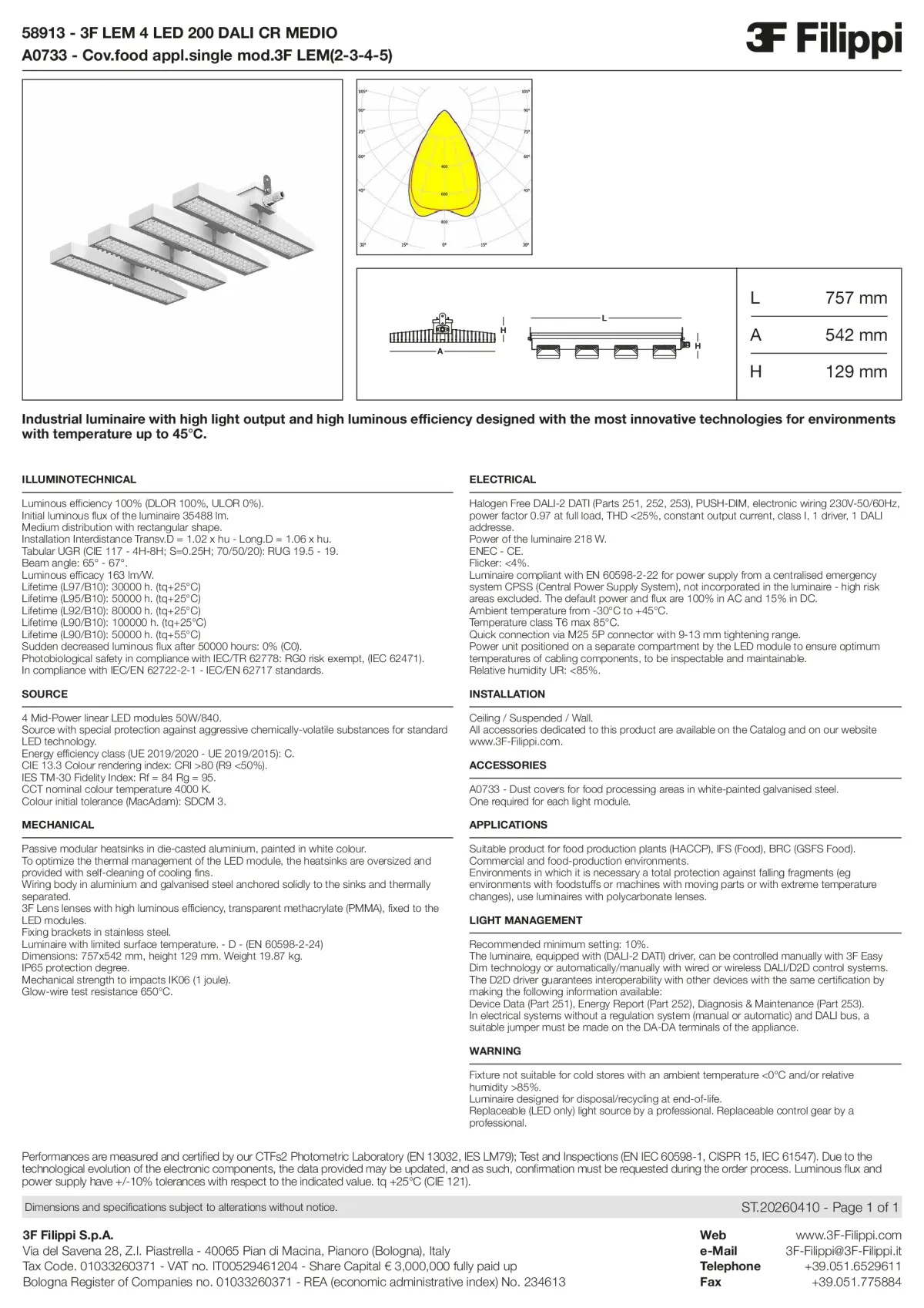 58913+A0733 - 3F LEM 4 LED 200 DALI CR MEDIO + FOOD - Datasheet - en