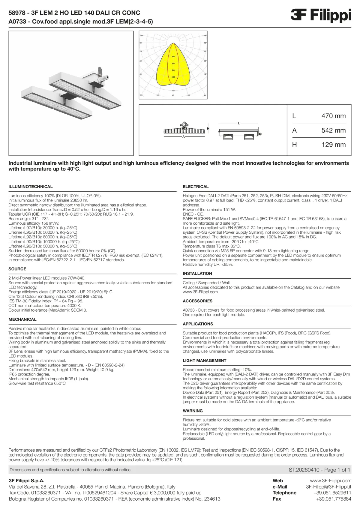 58978+A0733 - 3F LEM 2 HO LED 140 DALI CR CONC + FOOD - Datasheet - en