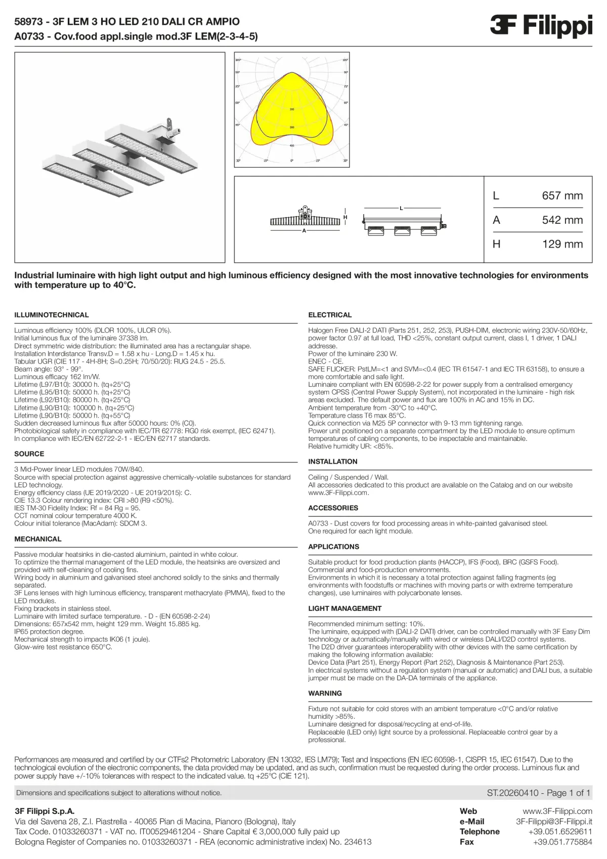 58973+A0733 - 3F LEM 3 HO LED 210 DALI CR AMPIO + FOOD - Datasheet - en