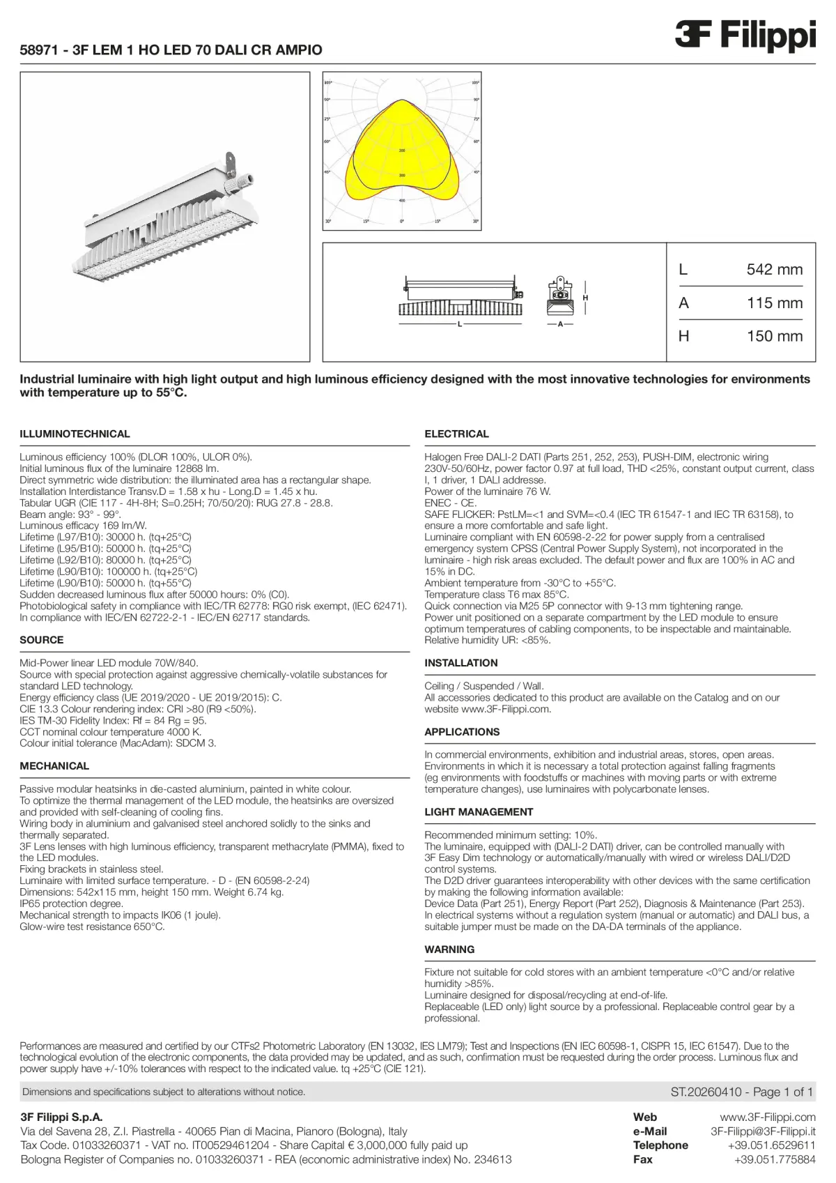 58971 - 3F LEM 1 HO LED 70 DALI CR AMPIO - Datasheet - en