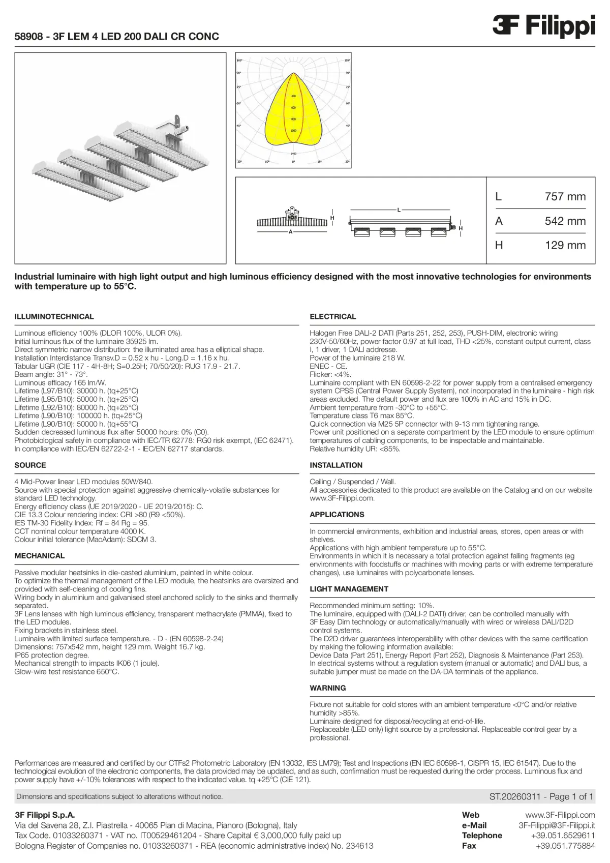58908 - 3F LEM 4 LED 200 DALI CR CONC - Datasheet - en