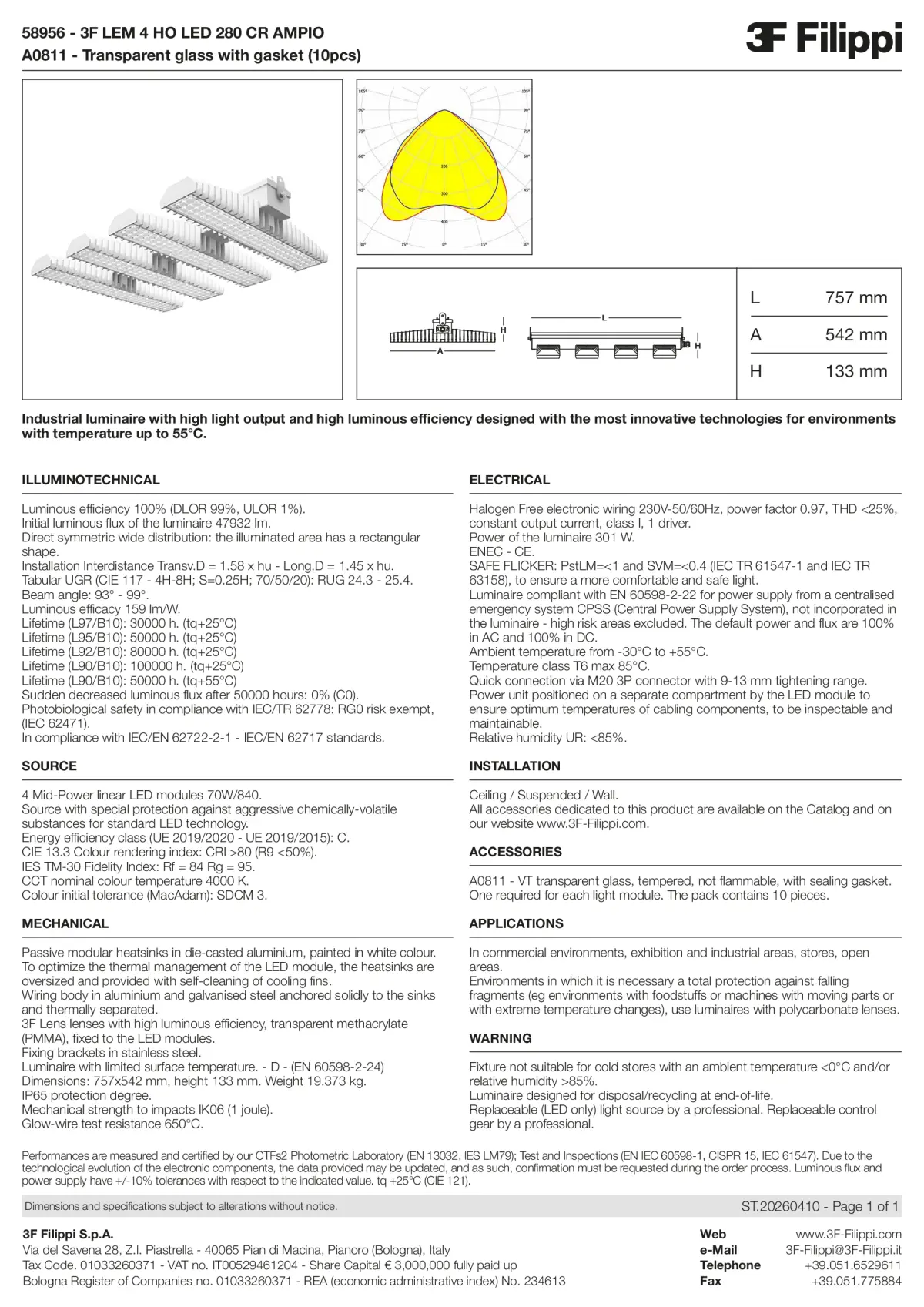 58956+A0811 - 3F LEM 4 HO LED 280 CR AMPIO + VT - Datasheet - en