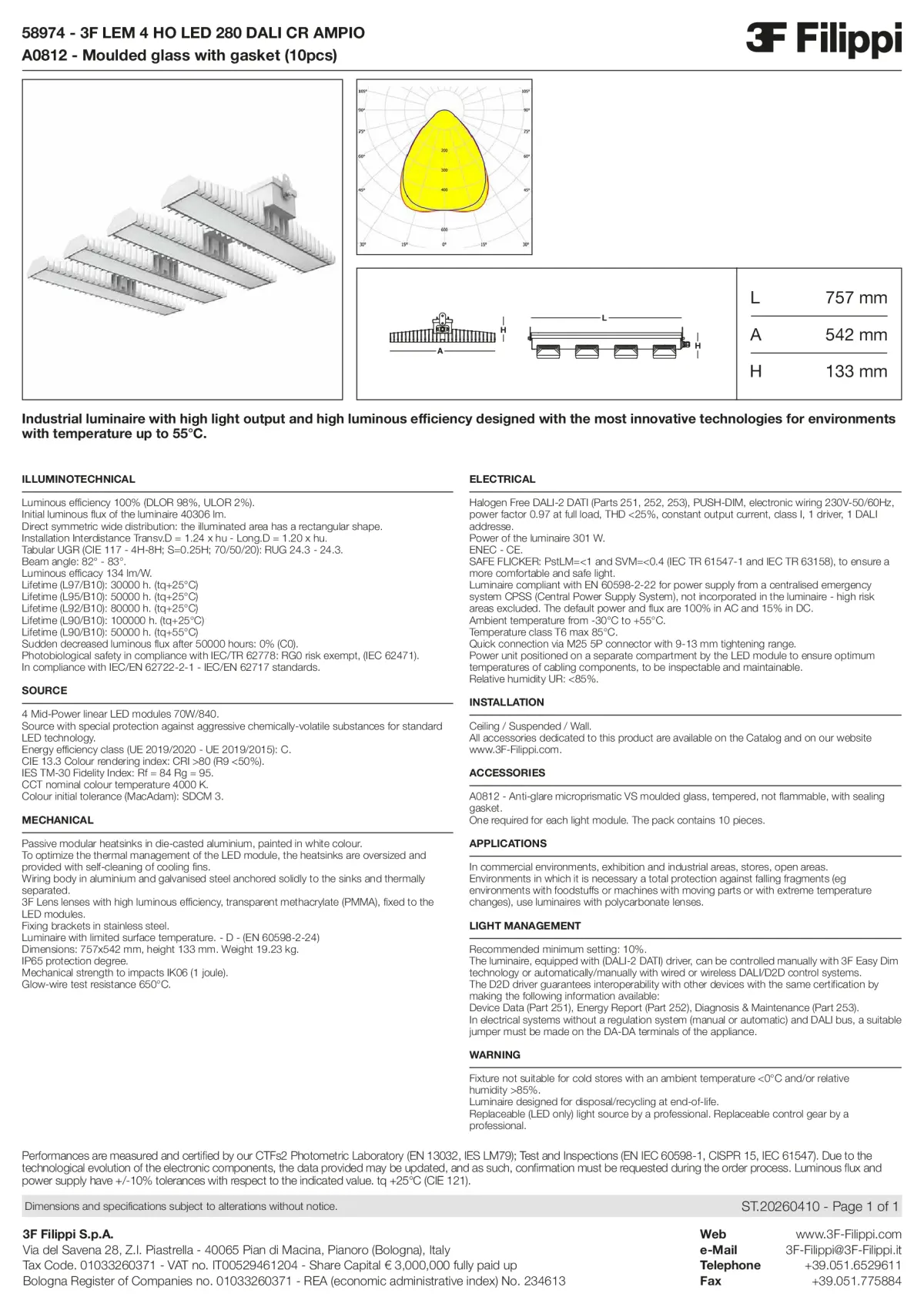 58974+A0812 - 3F LEM 4 HO LED 280 DALI CR AMPIO + VS - Datasheet - en