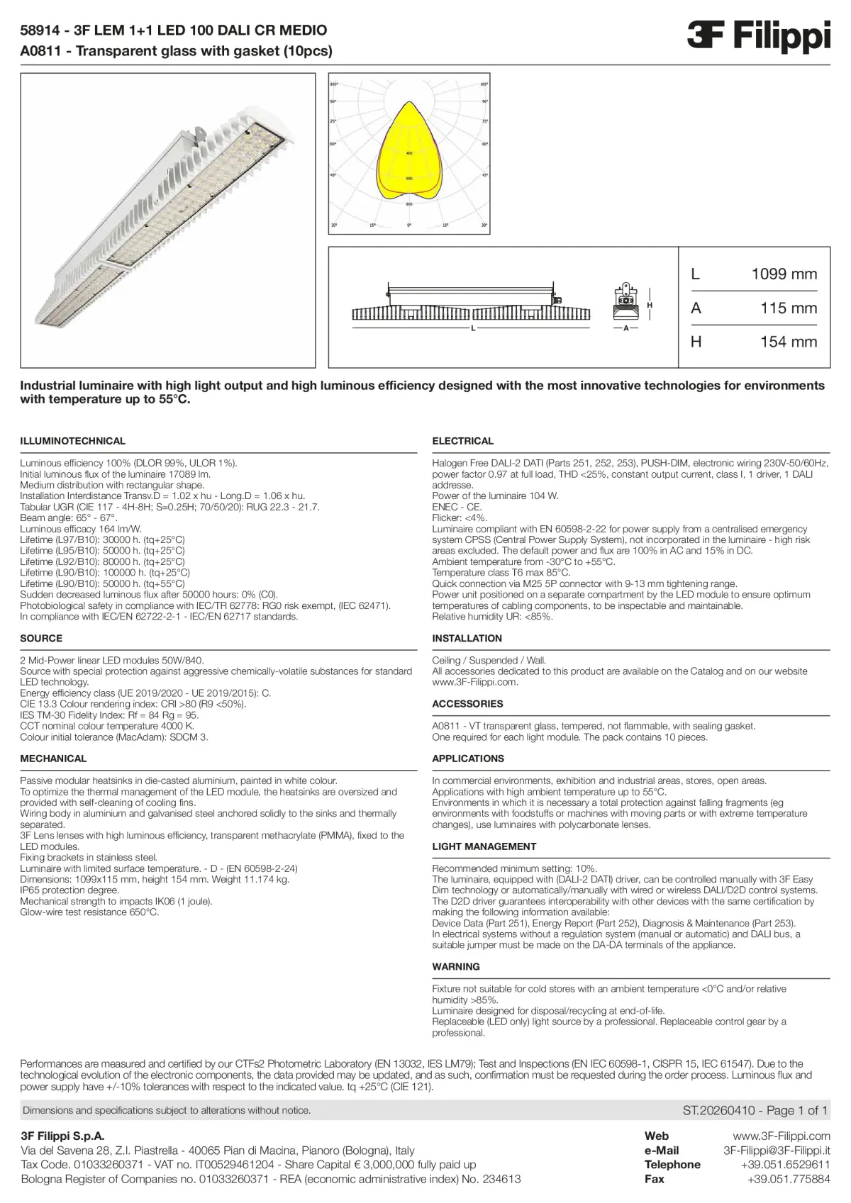 58914+A0811 - 3F LEM 1+1 LED 100 DALI CR MEDIO + VT - Datasheet - en