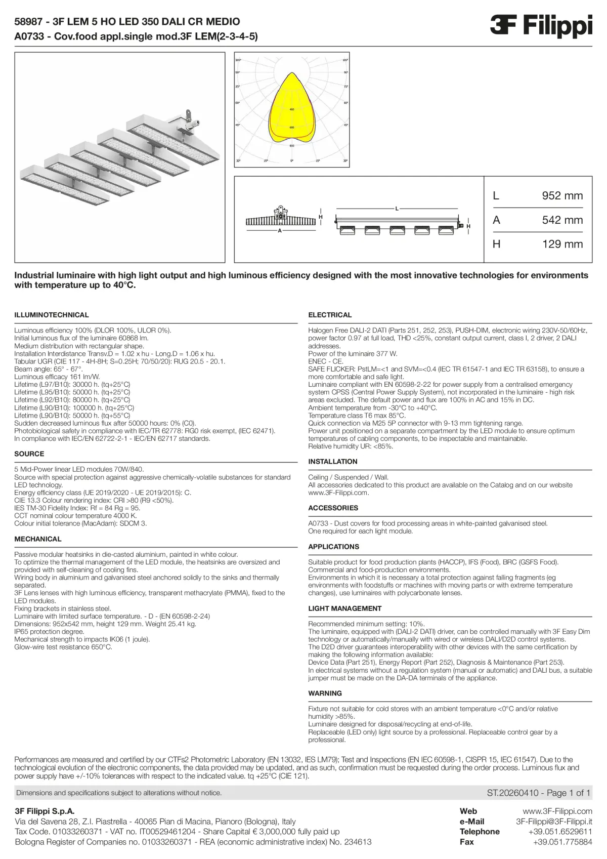 58987+A0733 - 3F LEM 5 HO LED 350 DALI CR MEDIO + FOOD - Datasheet - en