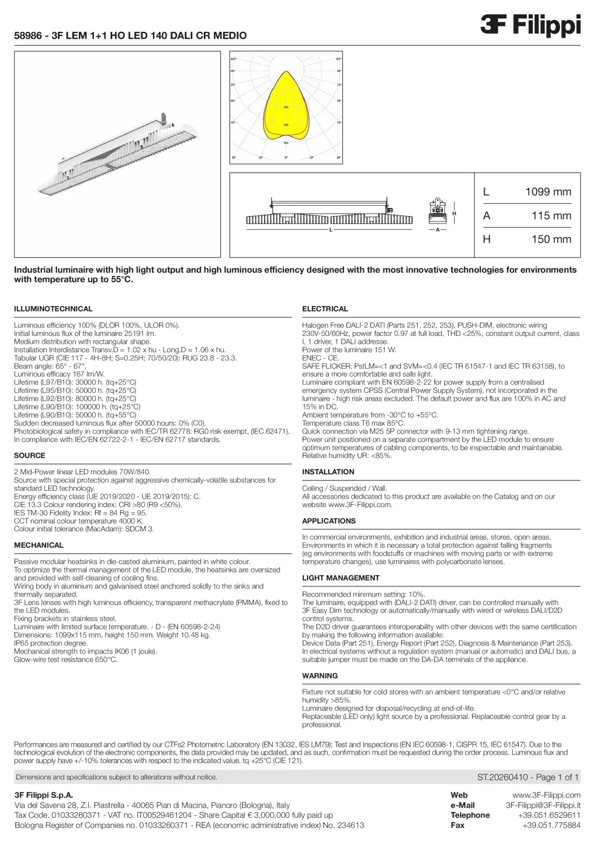 58986 - 3F LEM 1+1 HO LED 140 DALI CR MEDIO - Datasheet - en