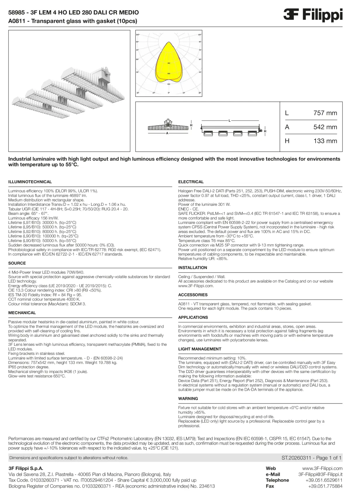 58985+A0811 - 3F LEM 4 HO LED 280 DALI CR MEDIO + VT - Datasheet - en