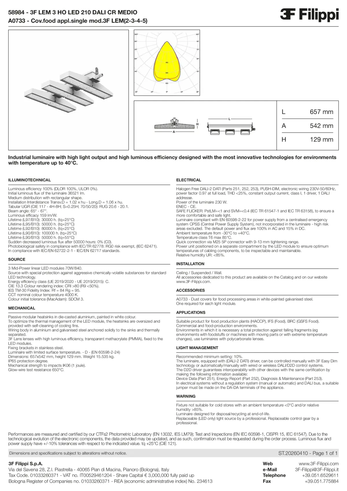 58984+A0733 - 3F LEM 3 HO LED 210 DALI CR MEDIO + FOOD - Datasheet - en