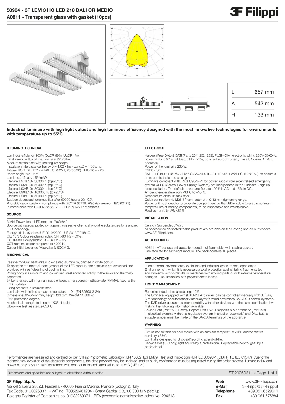 58984+A0811 - 3F LEM 3 HO LED 210 DALI CR MEDIO + VT - Datasheet - en