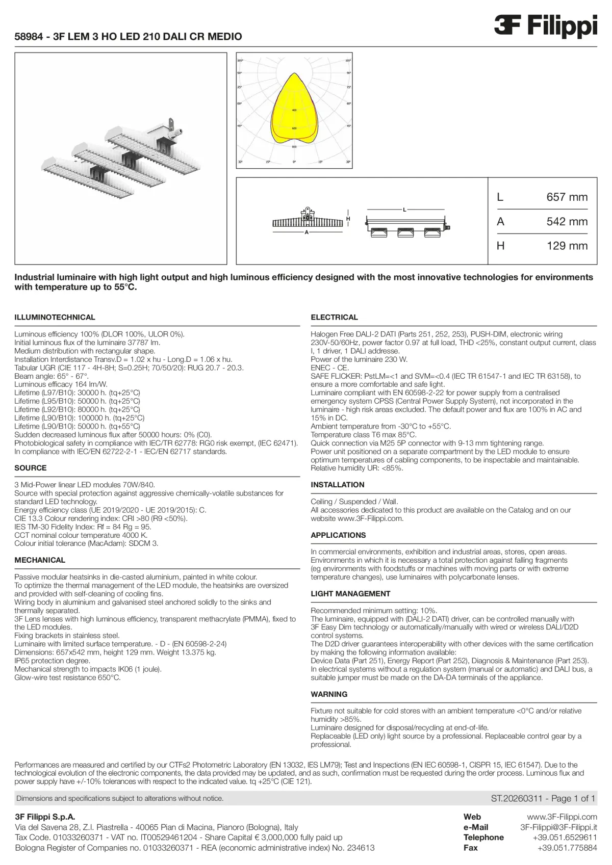 58984 - 3F LEM 3 HO LED 210 DALI CR MEDIO - Datasheet - en