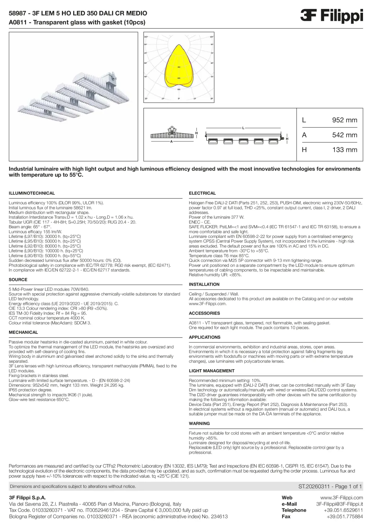 58987+A0811 - 3F LEM 5 HO LED 350 DALI CR MEDIO + VT - Datasheet - en