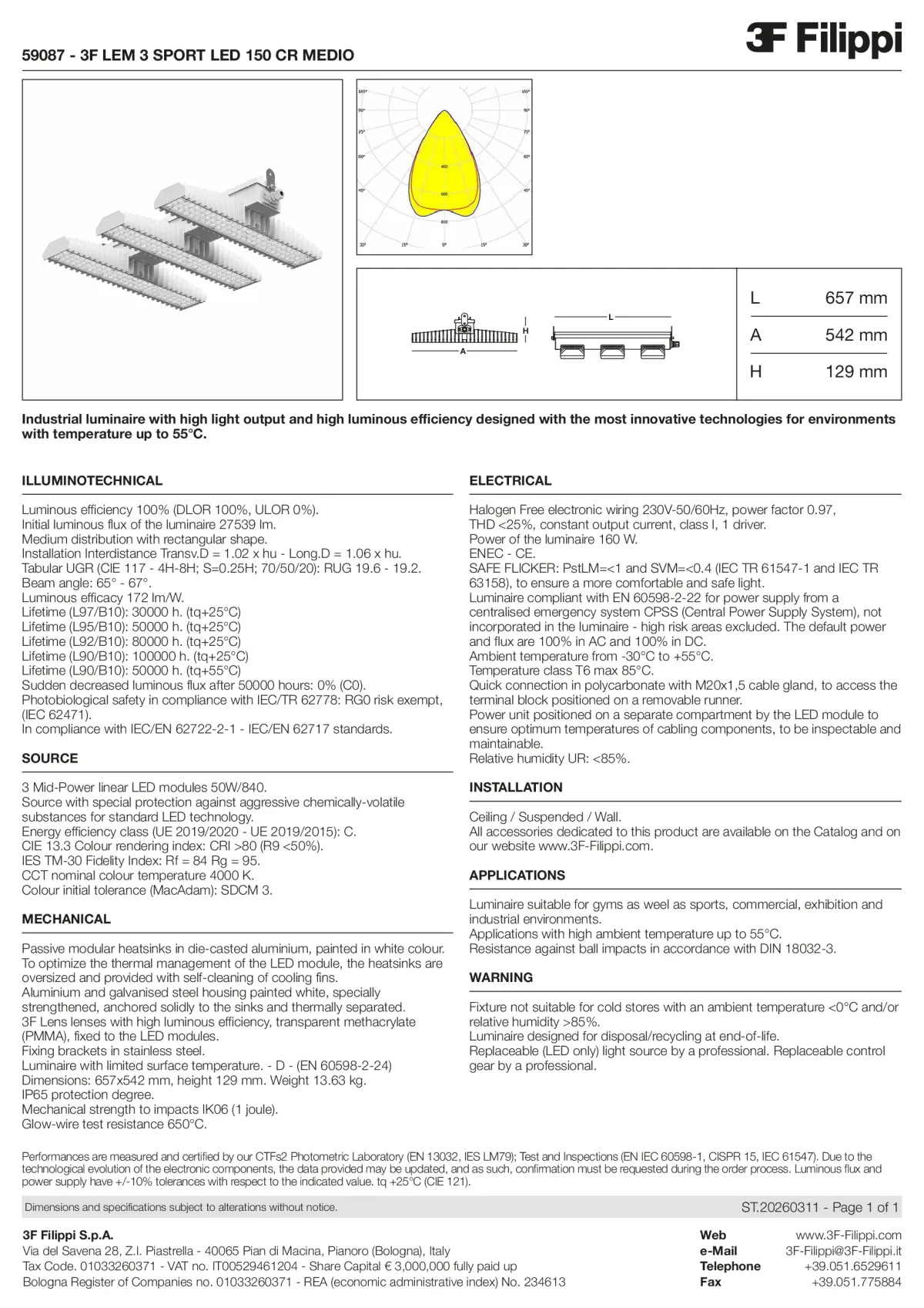 59087 - 3F LEM 3 SPORT LED 150 CR MEDIO - Datasheet - en