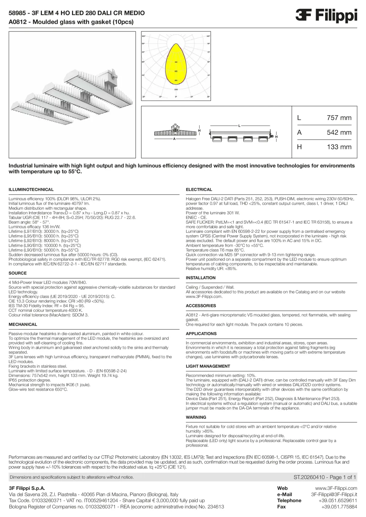58985+A0812 - 3F LEM 4 HO LED 280 DALI CR MEDIO + VS - Datasheet - en
