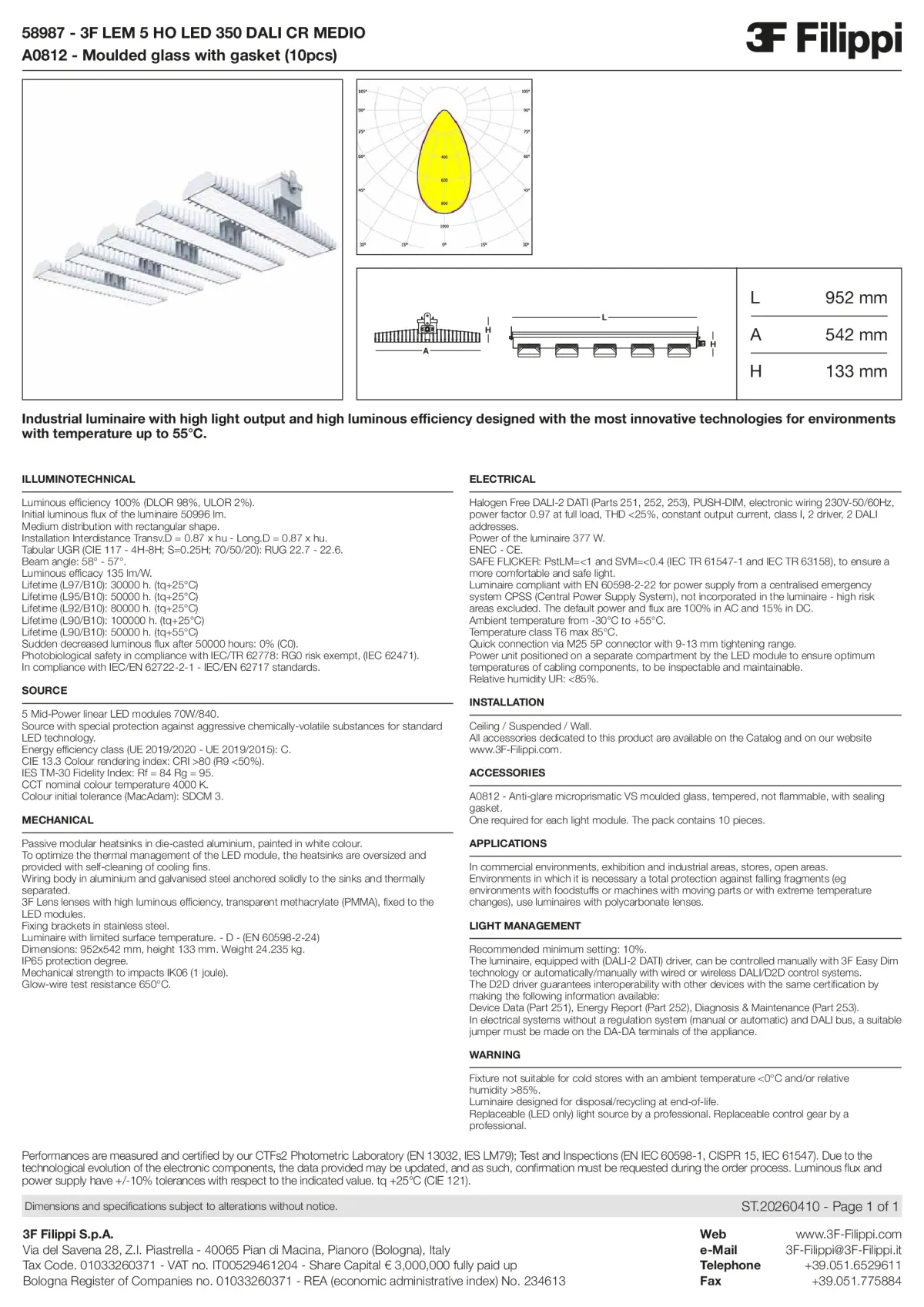 58987+A0812 - 3F LEM 5 HO LED 350 DALI CR MEDIO + VS - Datasheet - en