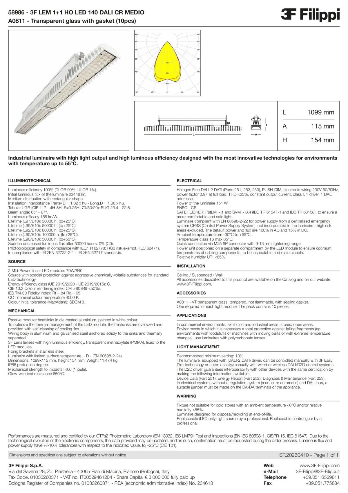 58986+A0811 - 3F LEM 1+1 HO LED 140 DALI CR MEDIO + VT - Datasheet - en