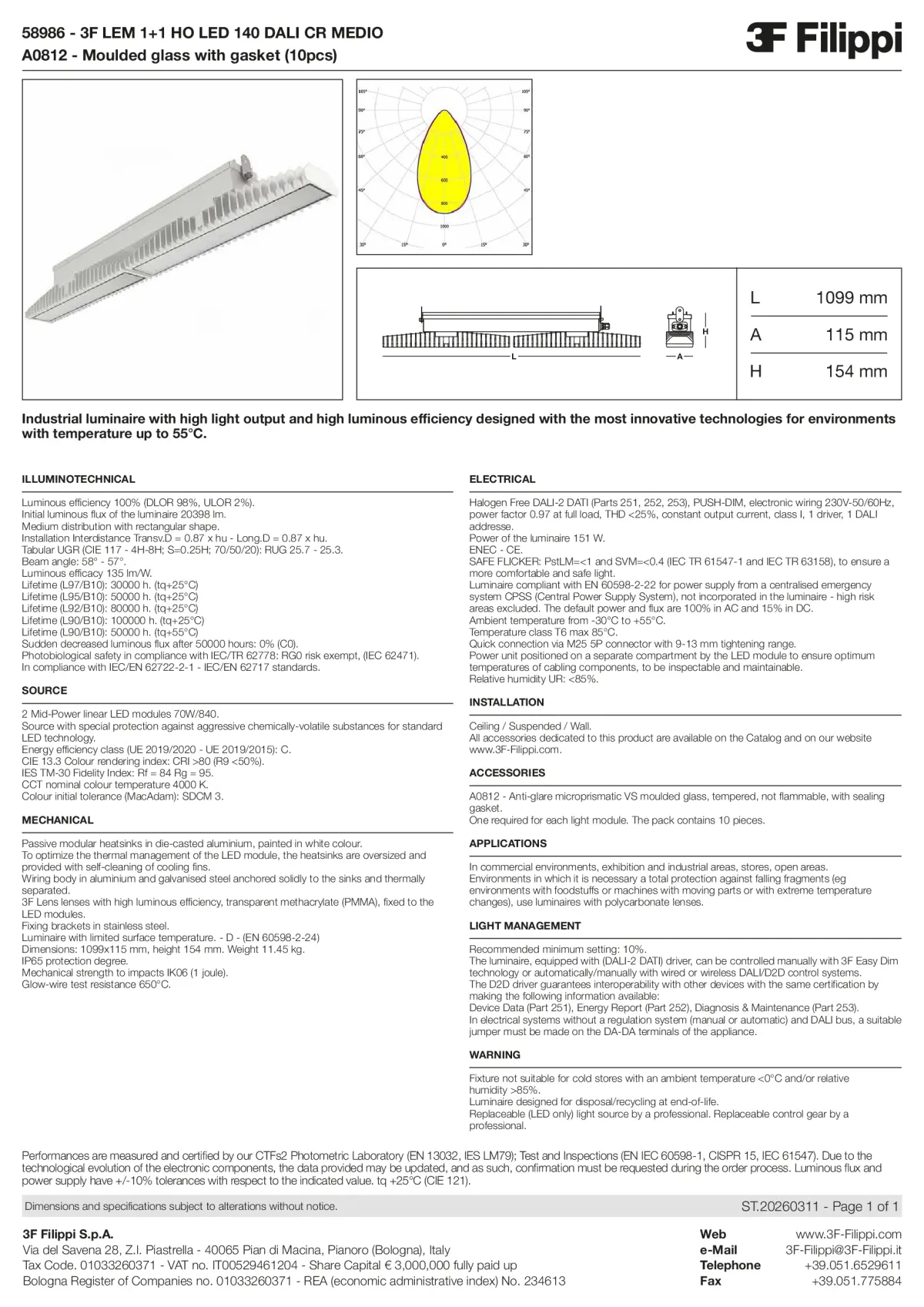 58986+A0812 - 3F LEM 1+1 HO LED 140 DALI CR MEDIO + VS - Datasheet - en