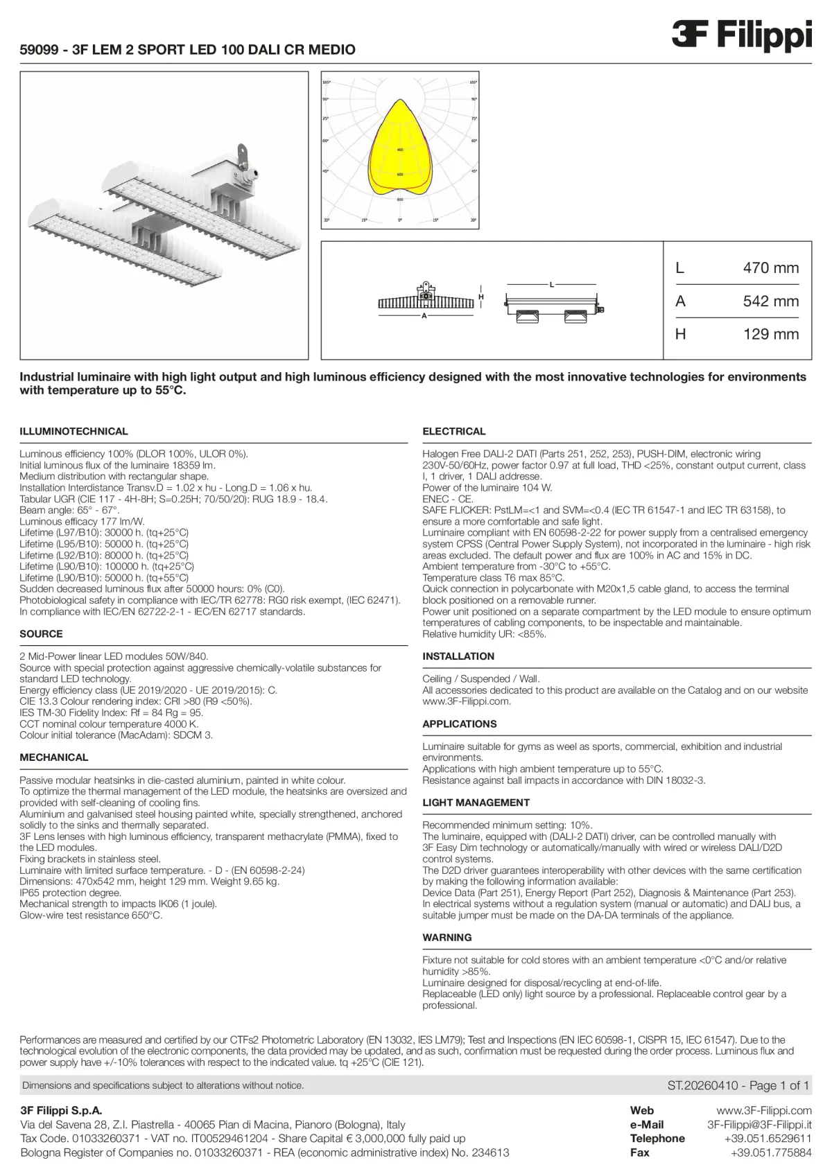59099 - 3F LEM 2 SPORT LED 100 DALI CR MEDIO - Datasheet - en