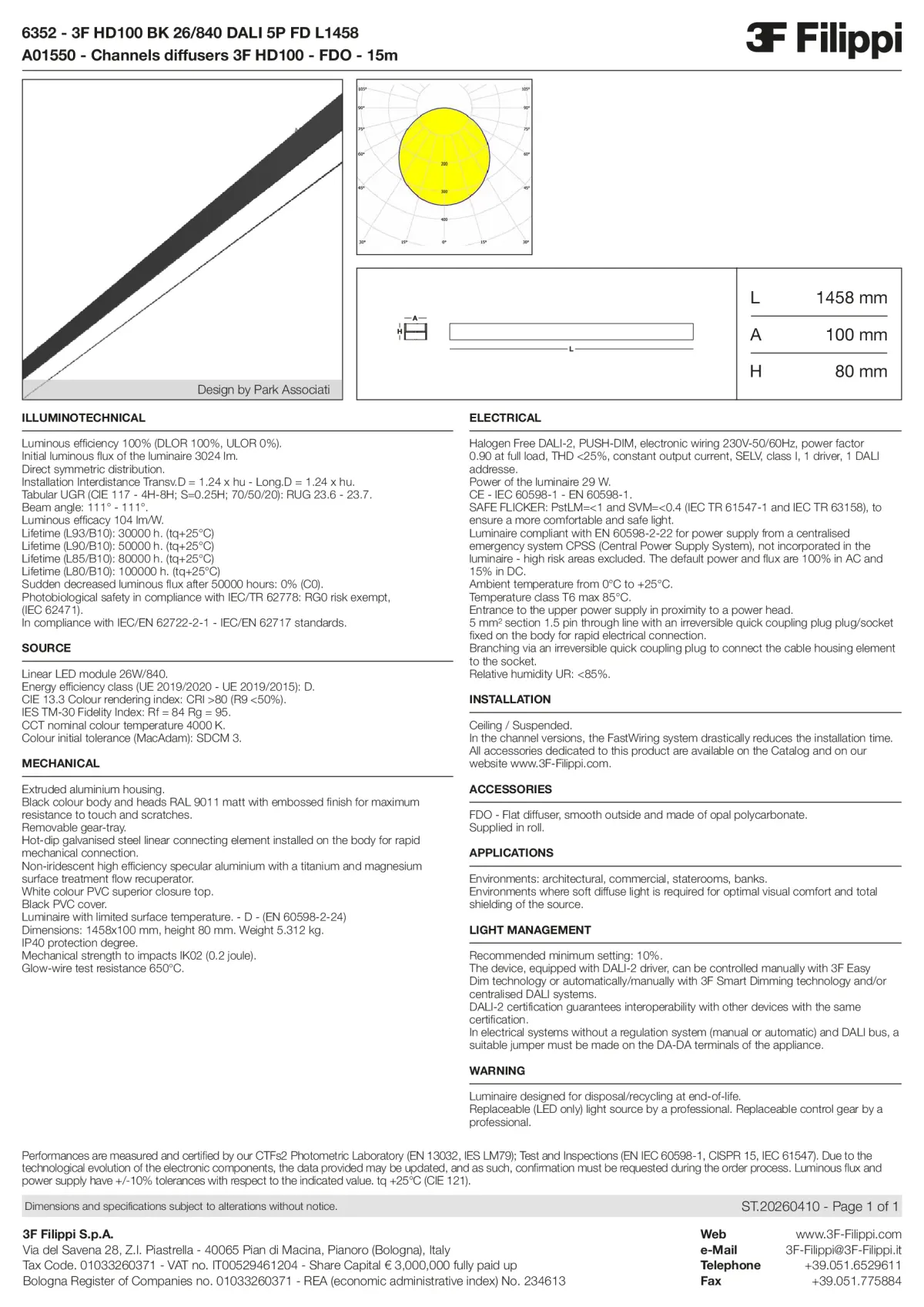 6352+A01550 - 3F HD100 BK 26-840 DALI 5P FD L1458 + FDO - Datasheet - en