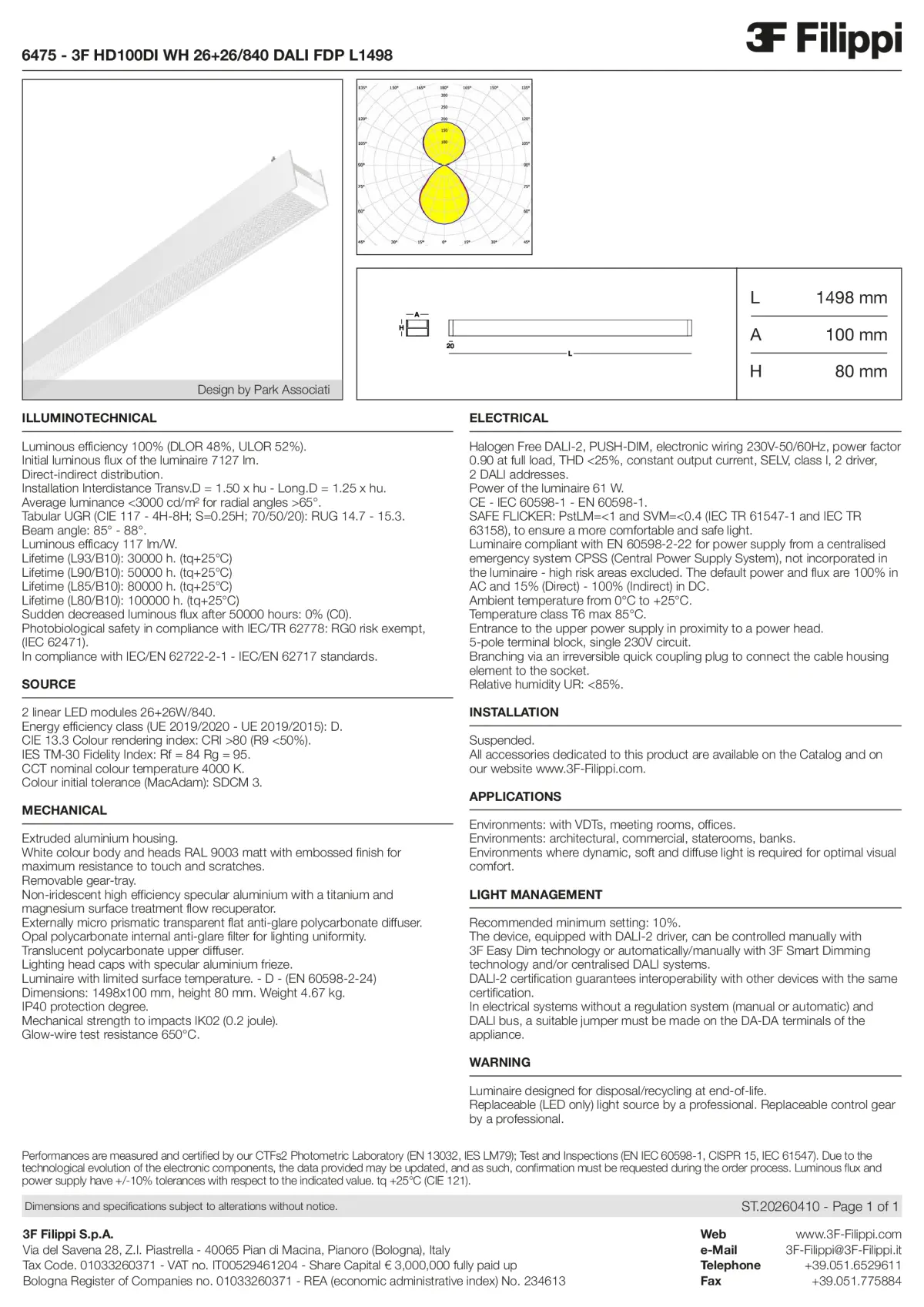 6475 - 3F HD100DI WH 26+26-840 DALI FDP L1498 - Datasheet - en