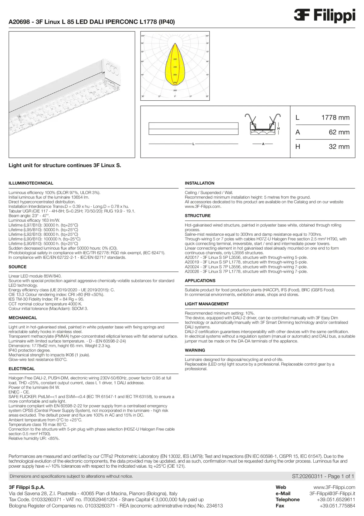 A20698 - 3F Linux L 85 LED DALI IPERCONC L1778 (IP40) - Datasheet - en