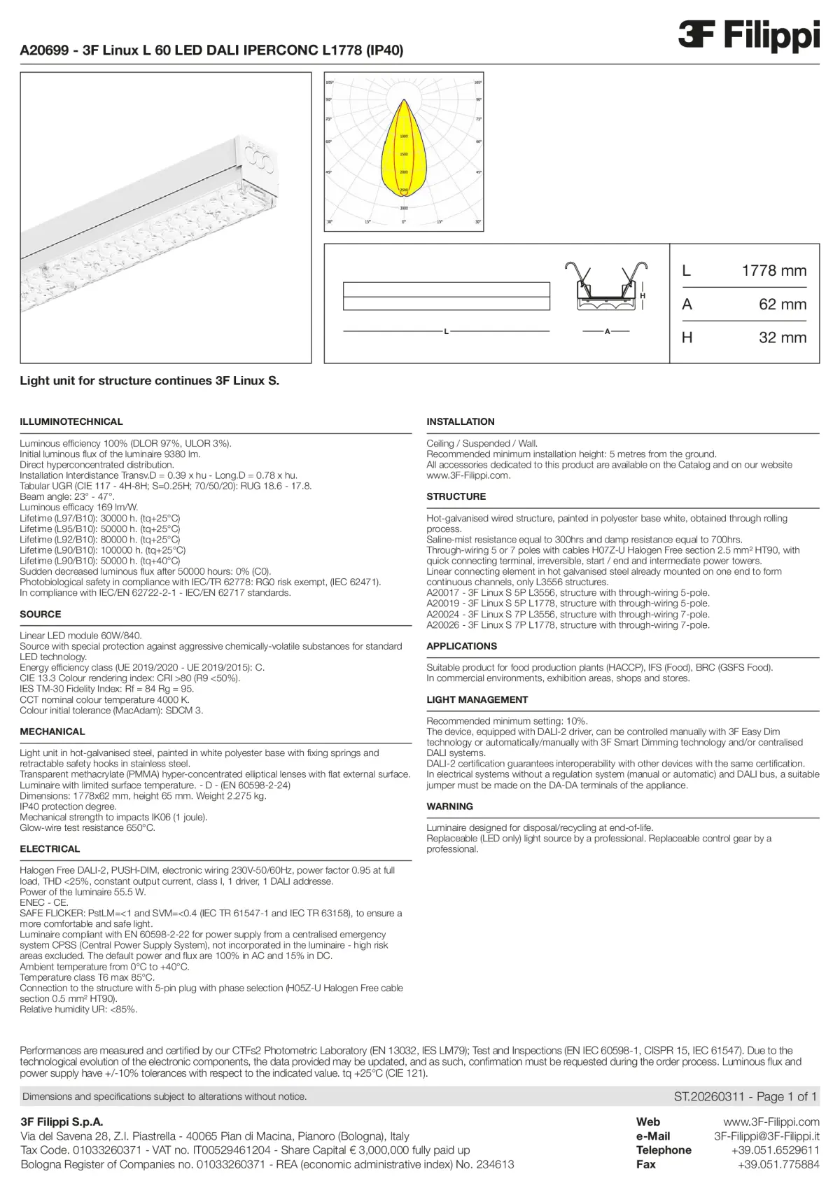 A20699 - 3F Linux L 60 LED DALI IPERCONC L1778 (IP40) - Datasheet - en