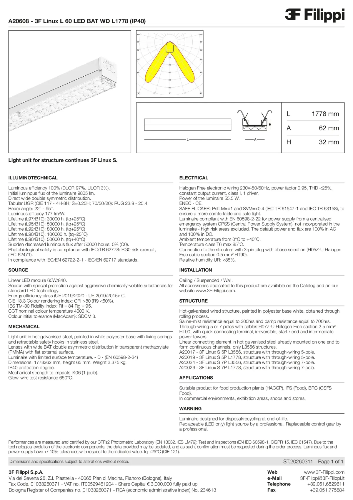 A20608 - 3F Linux L 60 LED BAT WD L1778 (IP40) - Datasheet - en