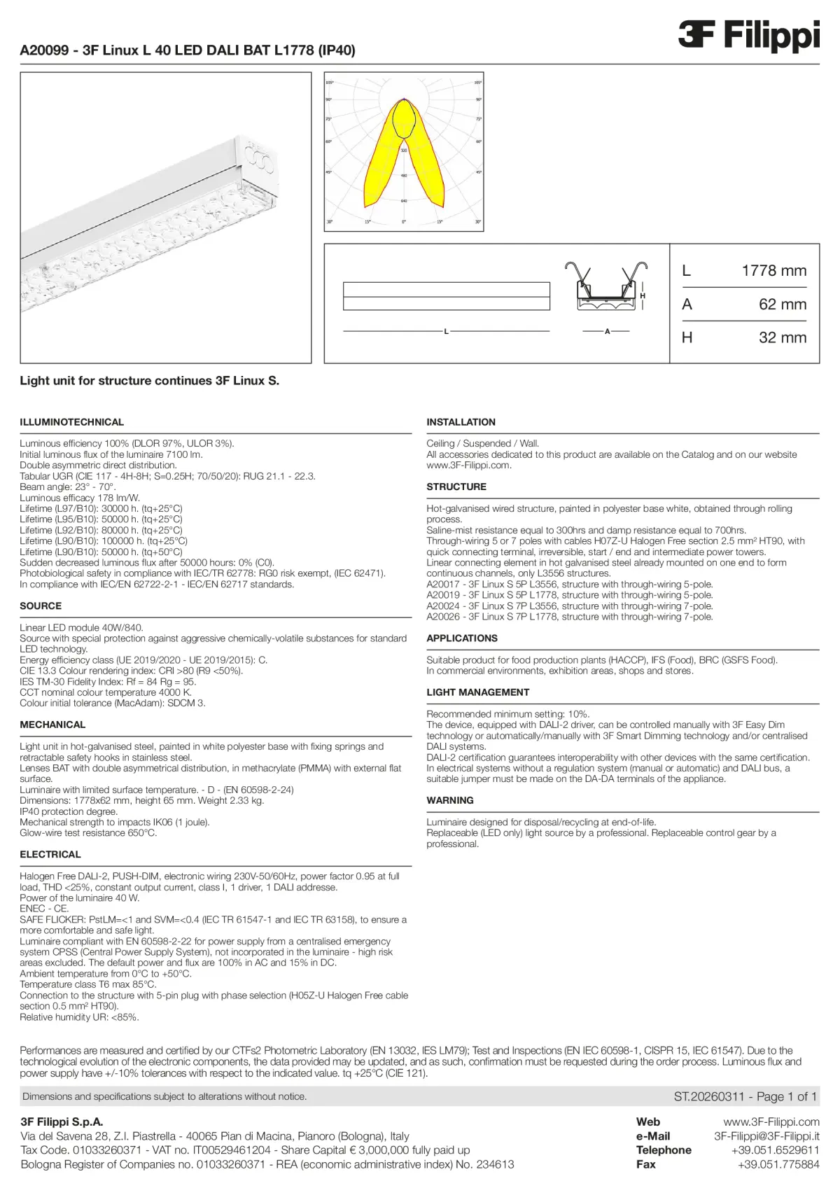A20099 - 3F Linux L 40 LED DALI BAT L1778 (IP40) - Datasheet - en