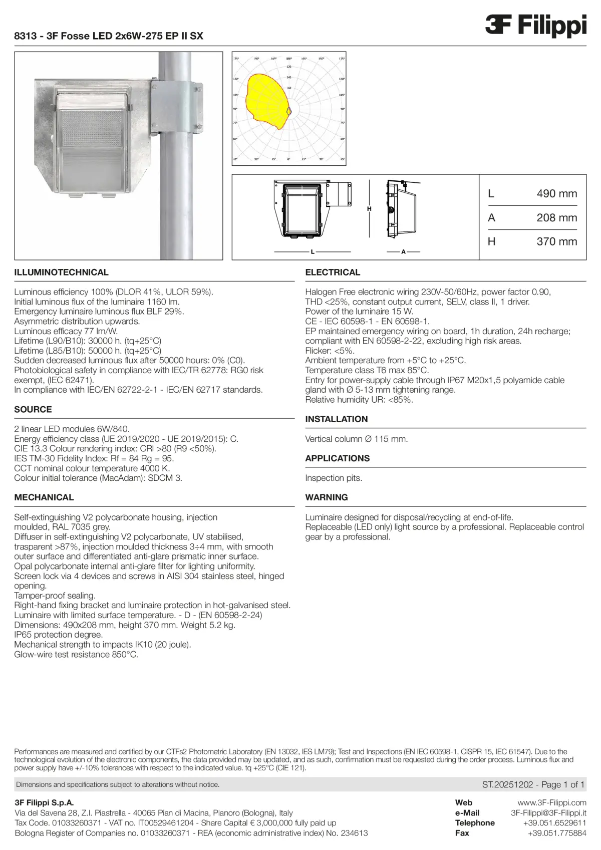 8313 - 3F Fosse LED 2x6W-275 EP II SX - Datasheet - en