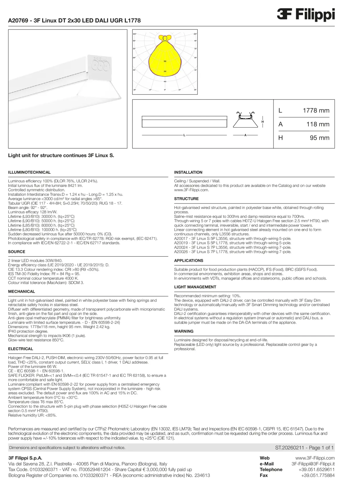 A20769 - 3F Linux DT 2x30 LED DALI UGR L1778 - Datasheet - en