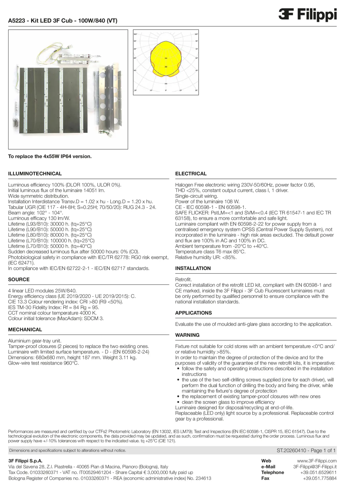 A5223 - Kit LED 3F Cub - 100W-840 (VT) - Datasheet - en