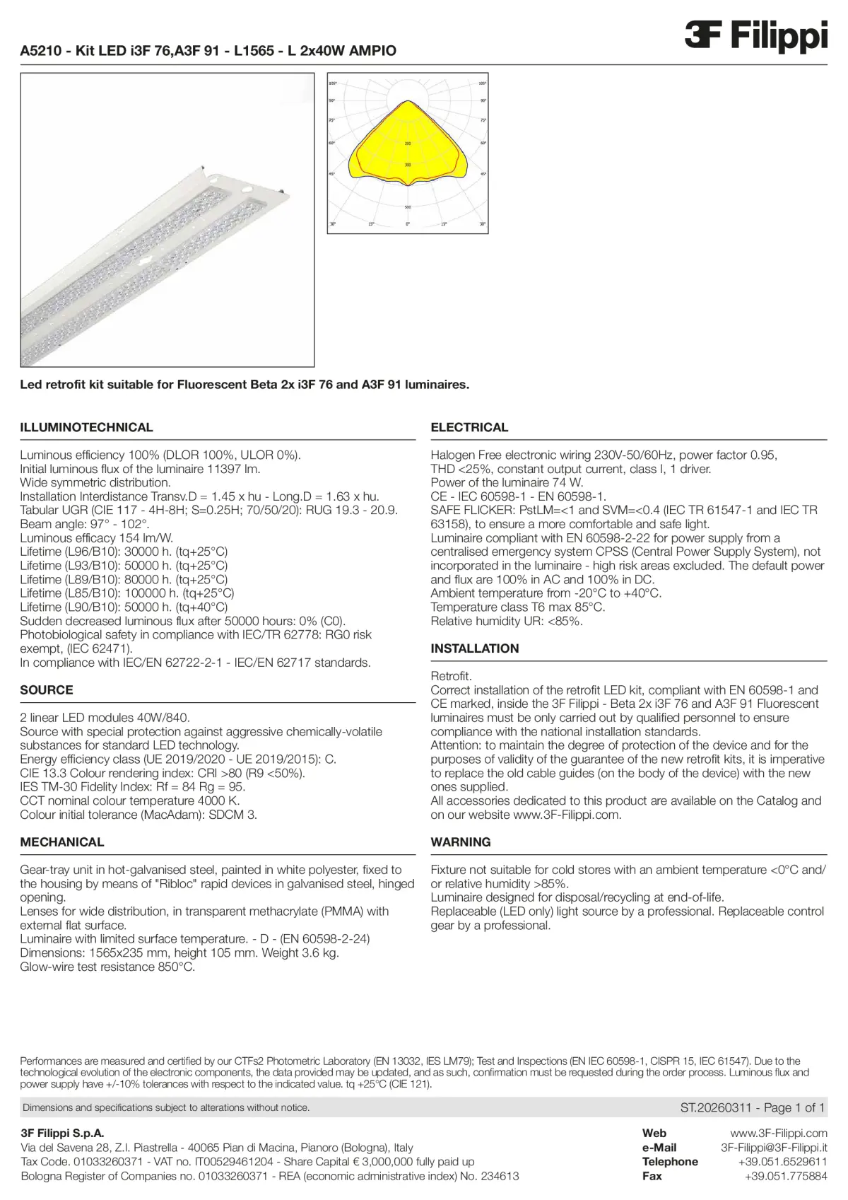 A5210 - Kit LED i3F 76,A3F 91 - L1565 - L 2x40W AMPIO - Datasheet - en