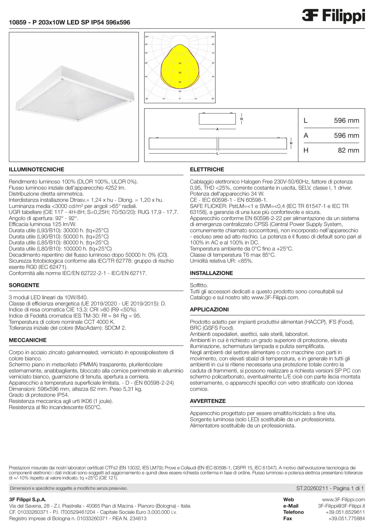 10859 - P 203x10W LED SP IP54 596x596 - Datasheet - it