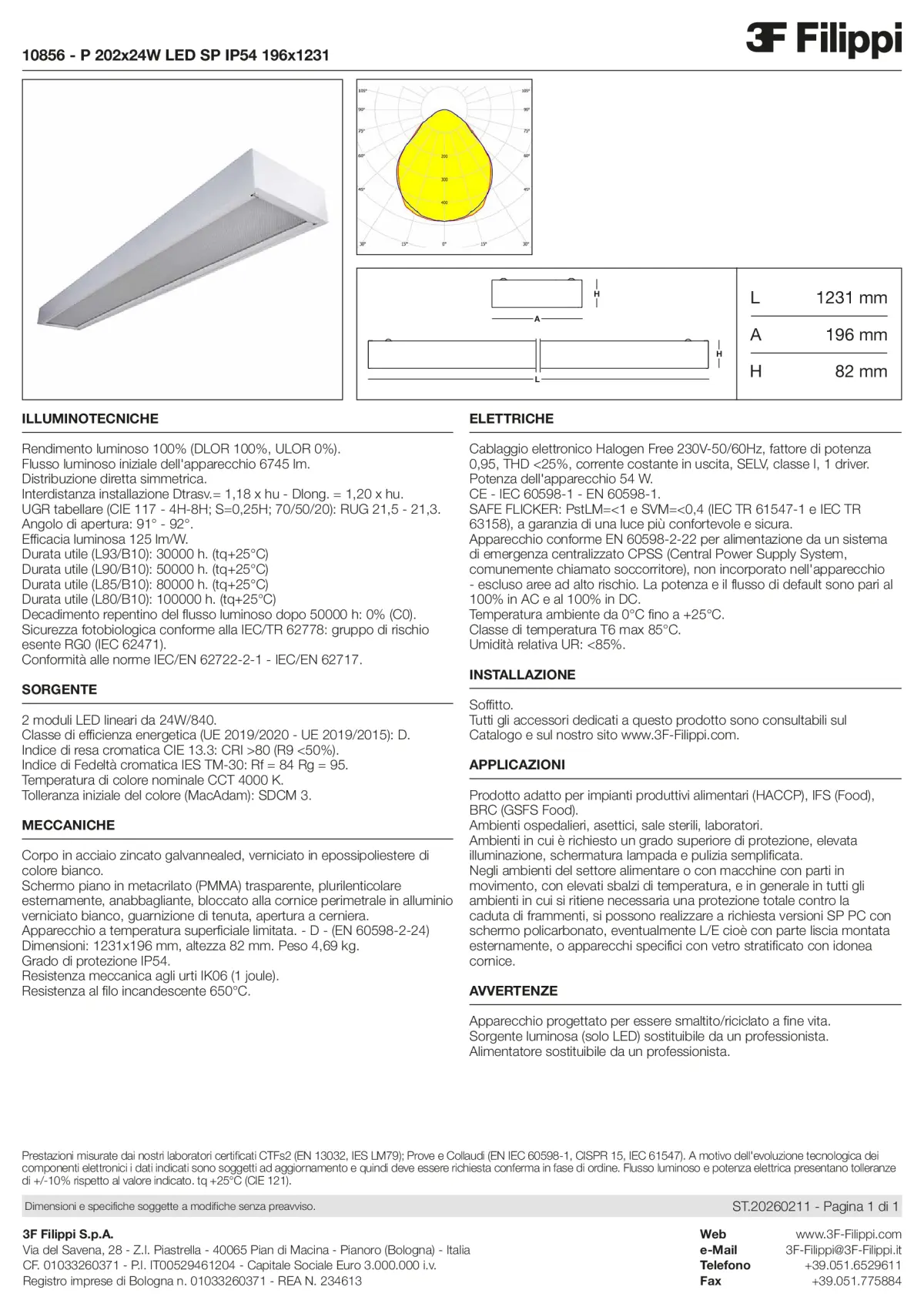 10856 - P 202x24W LED SP IP54 196x1231 - Datasheet - it