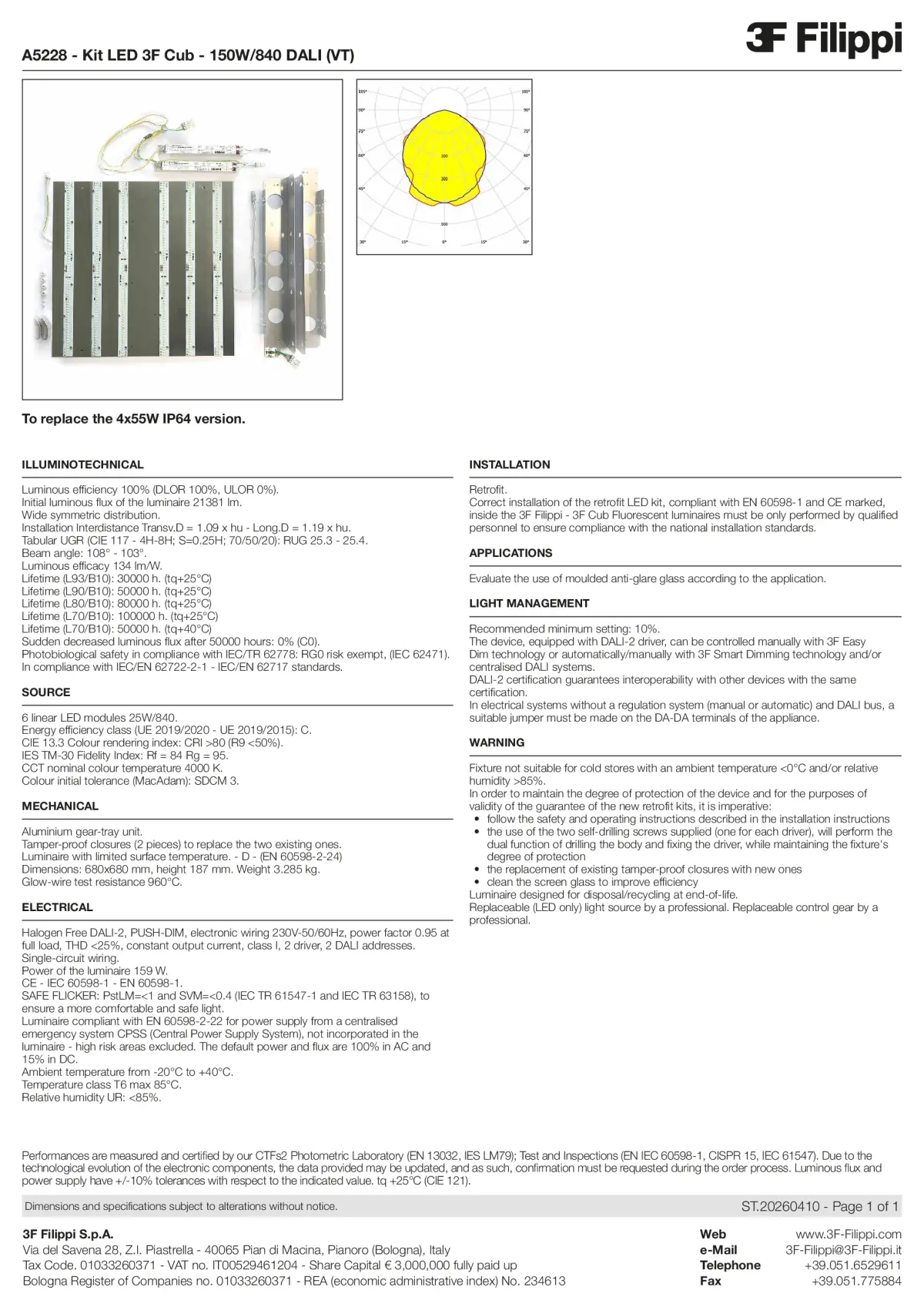 A5228 - Kit LED 3F Cub - 150W-840 DALI (VT) - Datasheet - en