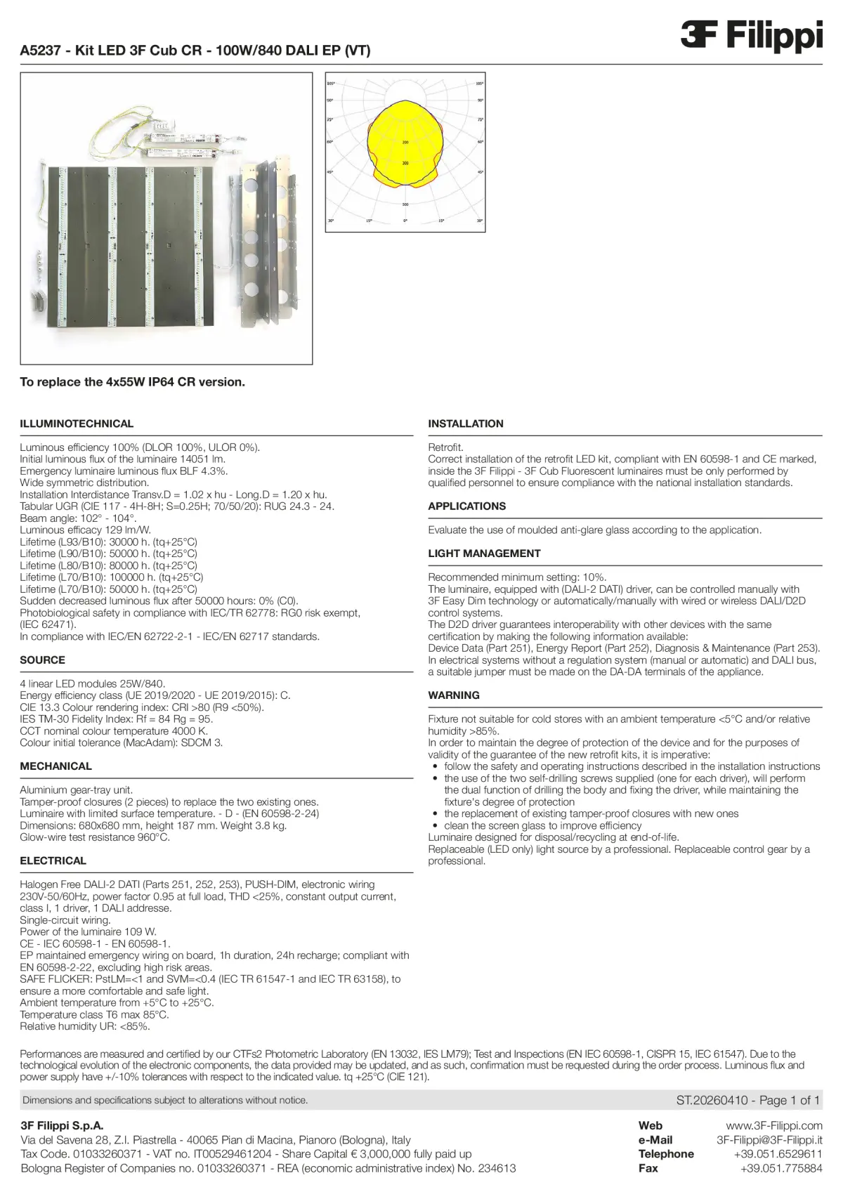 A5237 - Kit LED 3F Cub CR - 100W-840 DALI EP (VT) - Datasheet - en